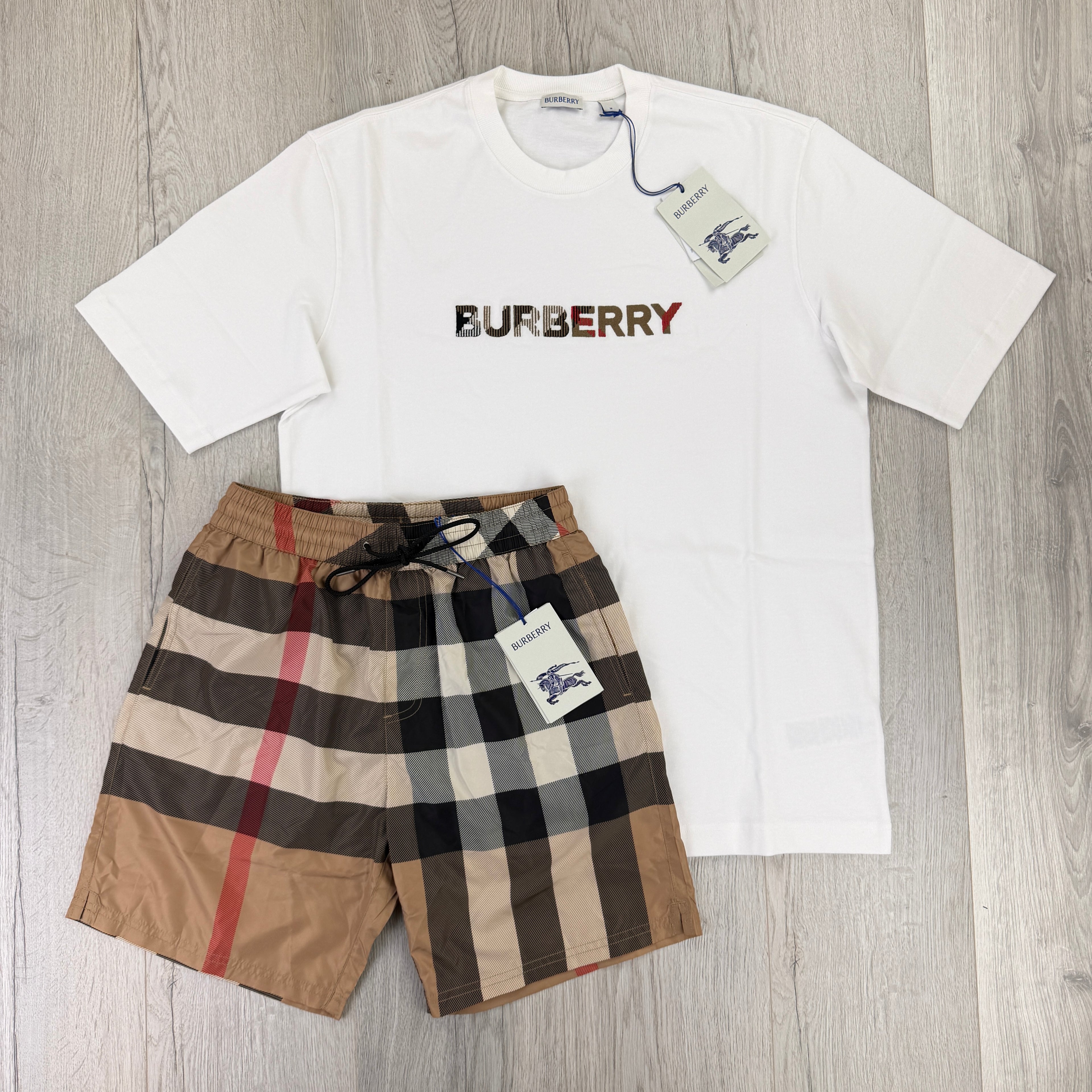 Burberry Men’s White T-shirt & Shorts Set