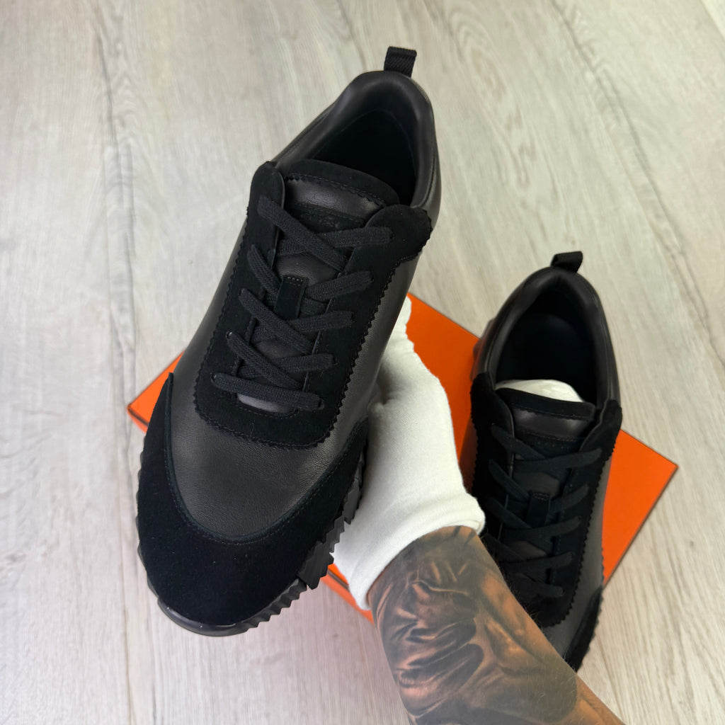 Hermes Men’s All Black Suede Bouncing Sneakers - Uk 11