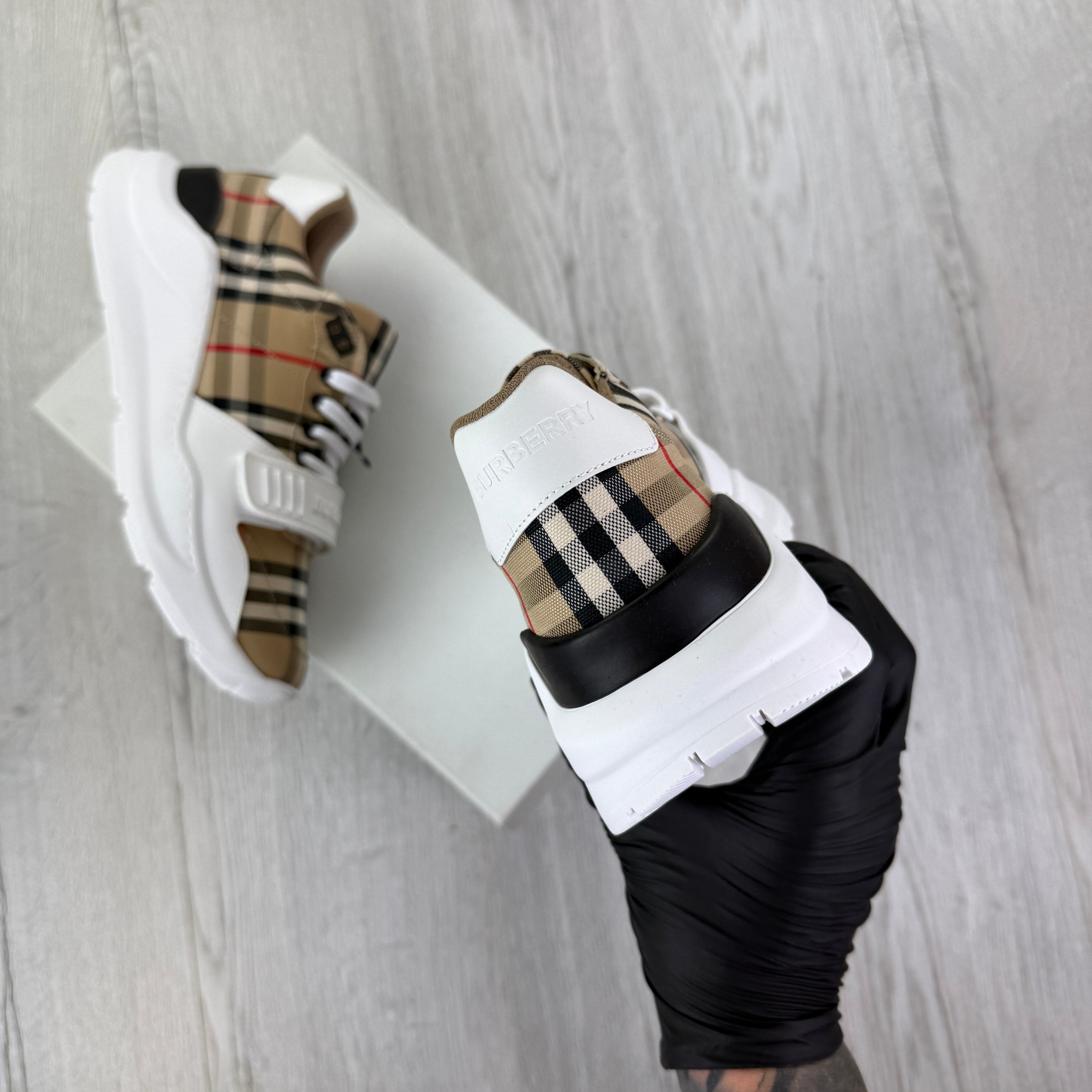 Burberry Men’s Vintage Check, White Leather Trainers