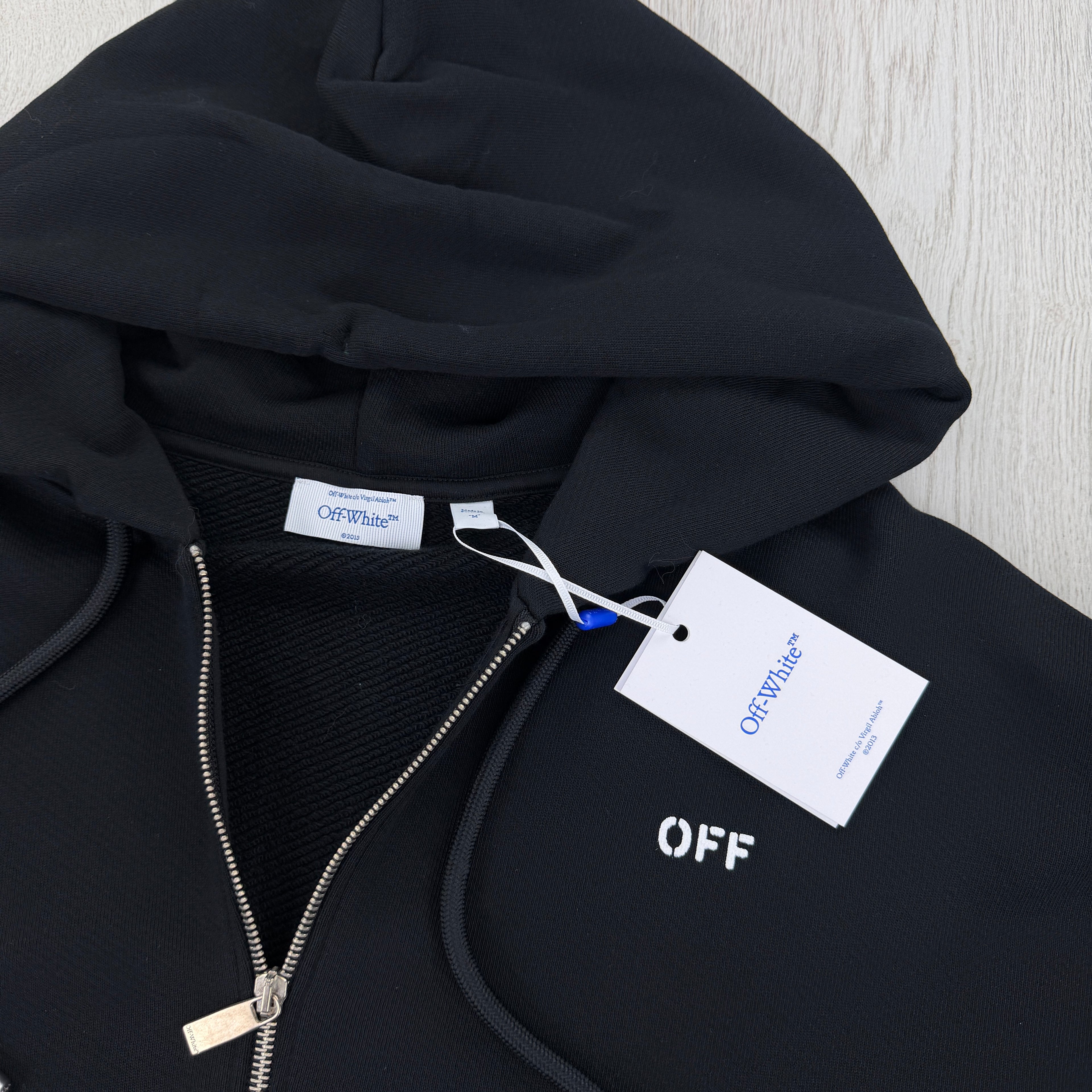 Off White Men’s Zip-up Black Hoodie - Medium