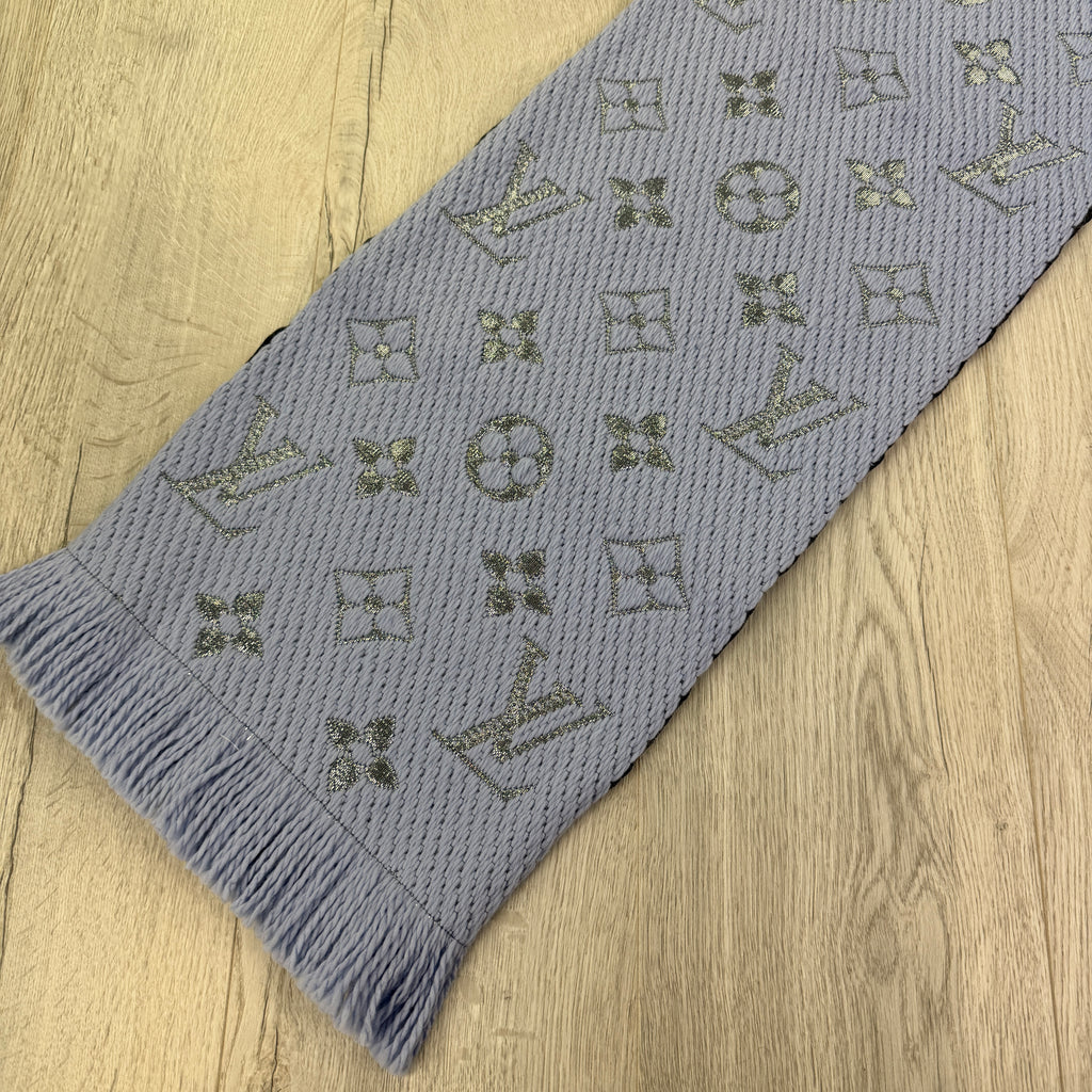 Louis Vuitton Blue / Silver Wool & Silk Monogram Scarf