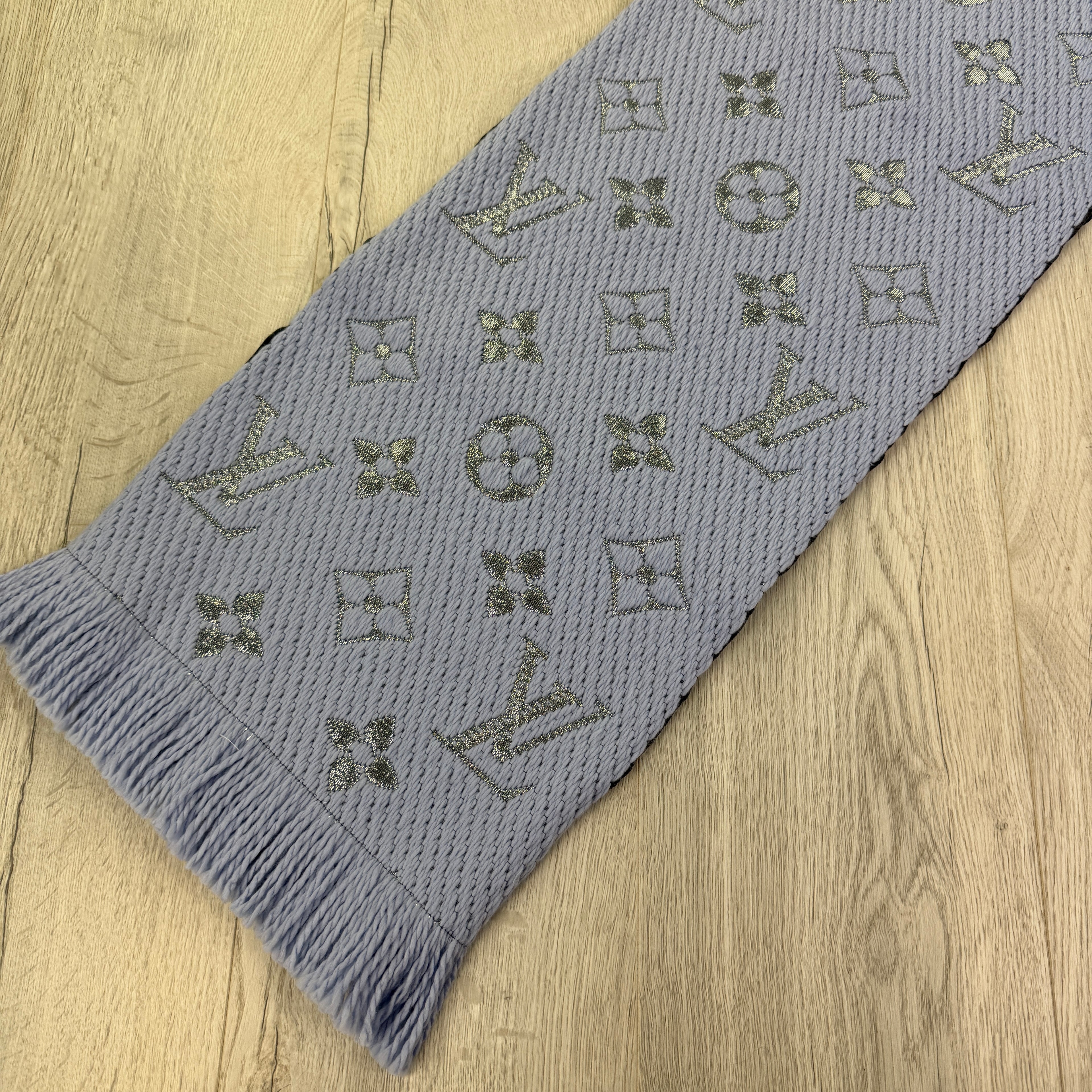 Louis Vuitton Blue / Silver Wool & Silk Monogram Scarf