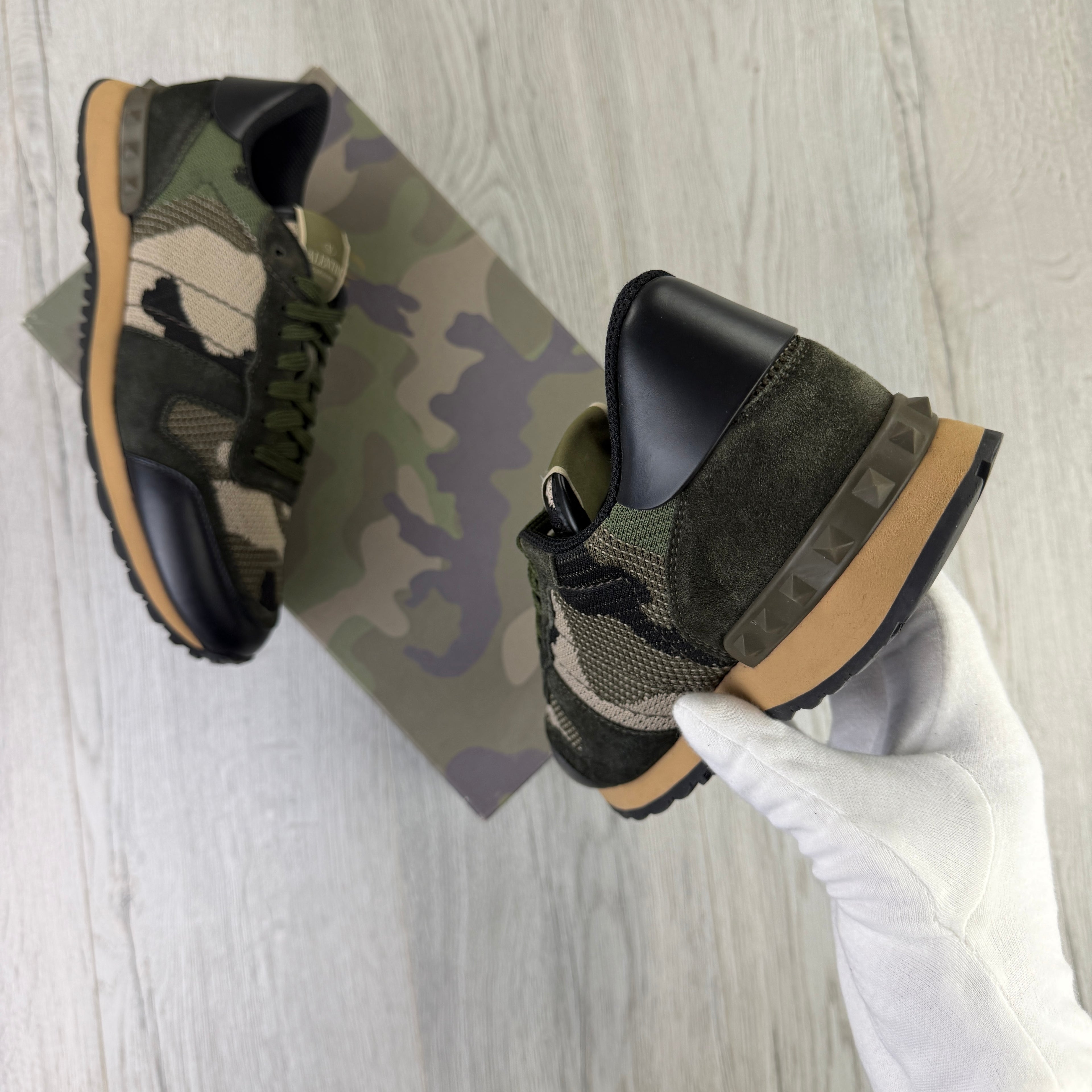 Valentino Men’s Khaki Camo  Mesh Rockrunner Trainers - Uk 7