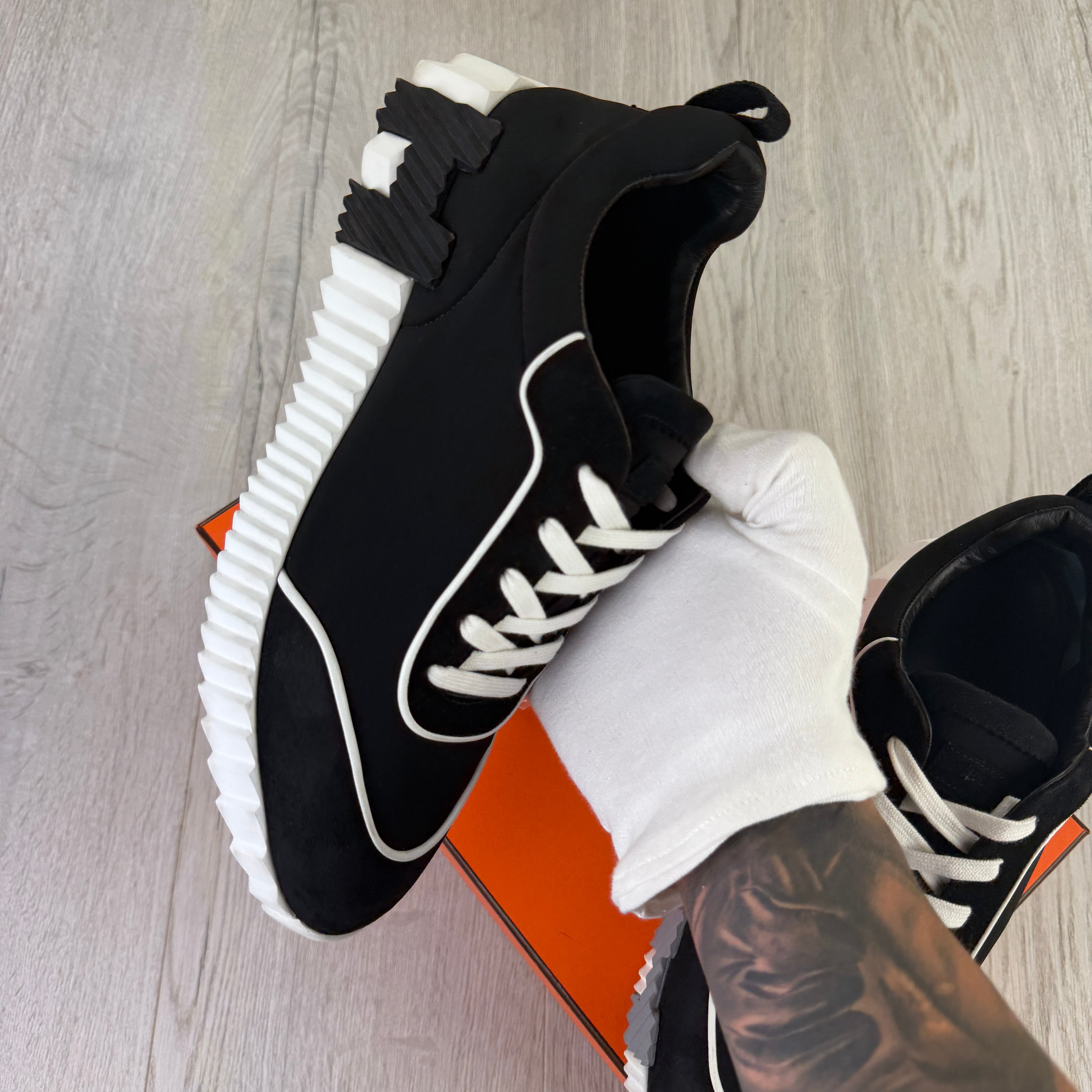 Hermes Men’s Black & White Bouncing Sneakers - 42 (Uk 8)