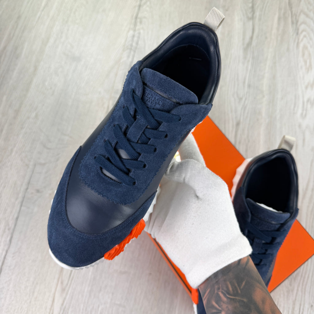 Hermes Men’s Navy Leather Bouncing Sneakers - 42 (Fit Uk 8)