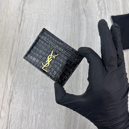 Saint Laurent Black Monogram Card Holder Gold Logo