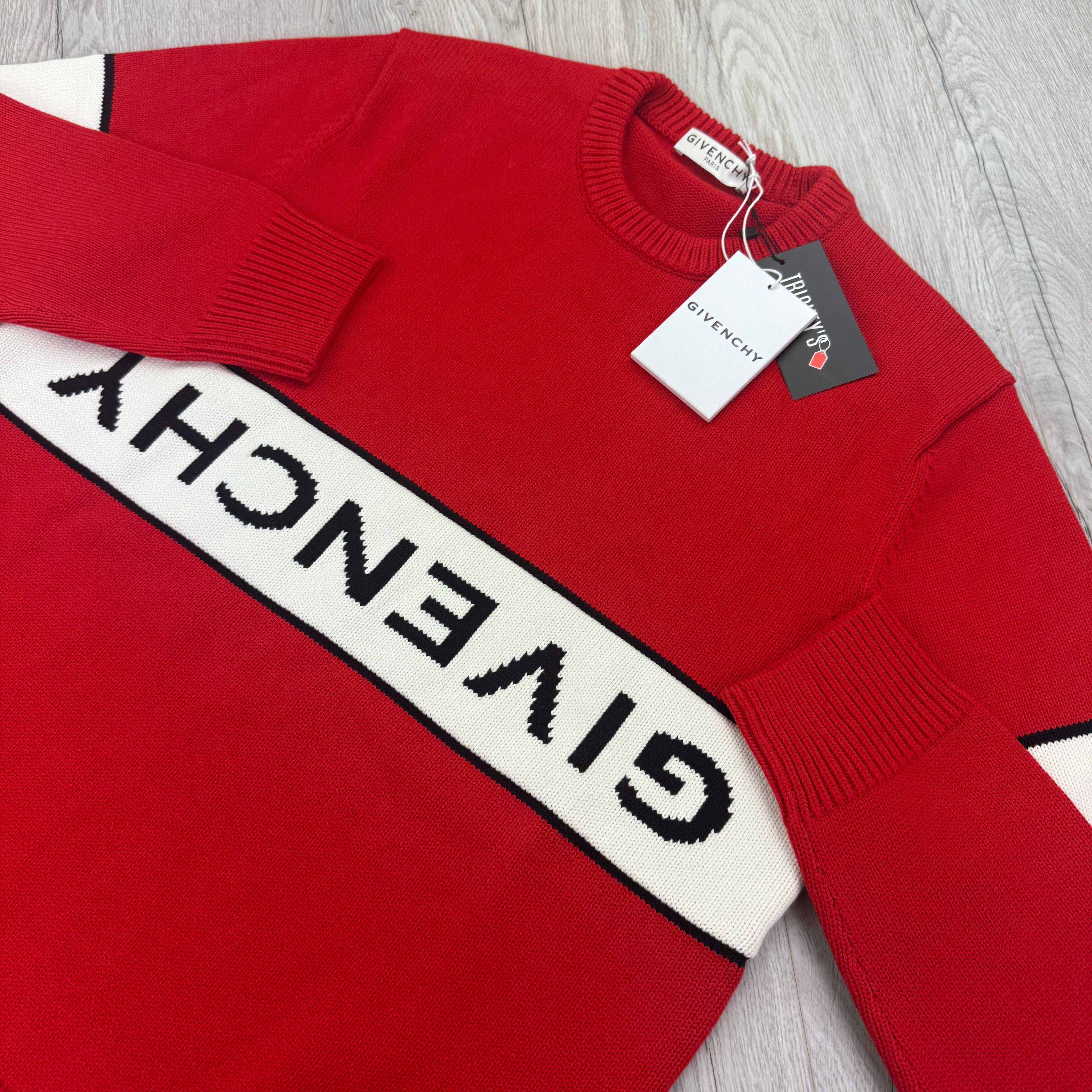 Givenchy Men’s Red Knitted Crewneck With Upside Down Logo