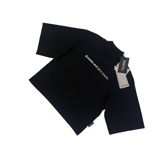 Palm Angels Women’s Black Cropped ‘Sunset & Palm Angels’ Top