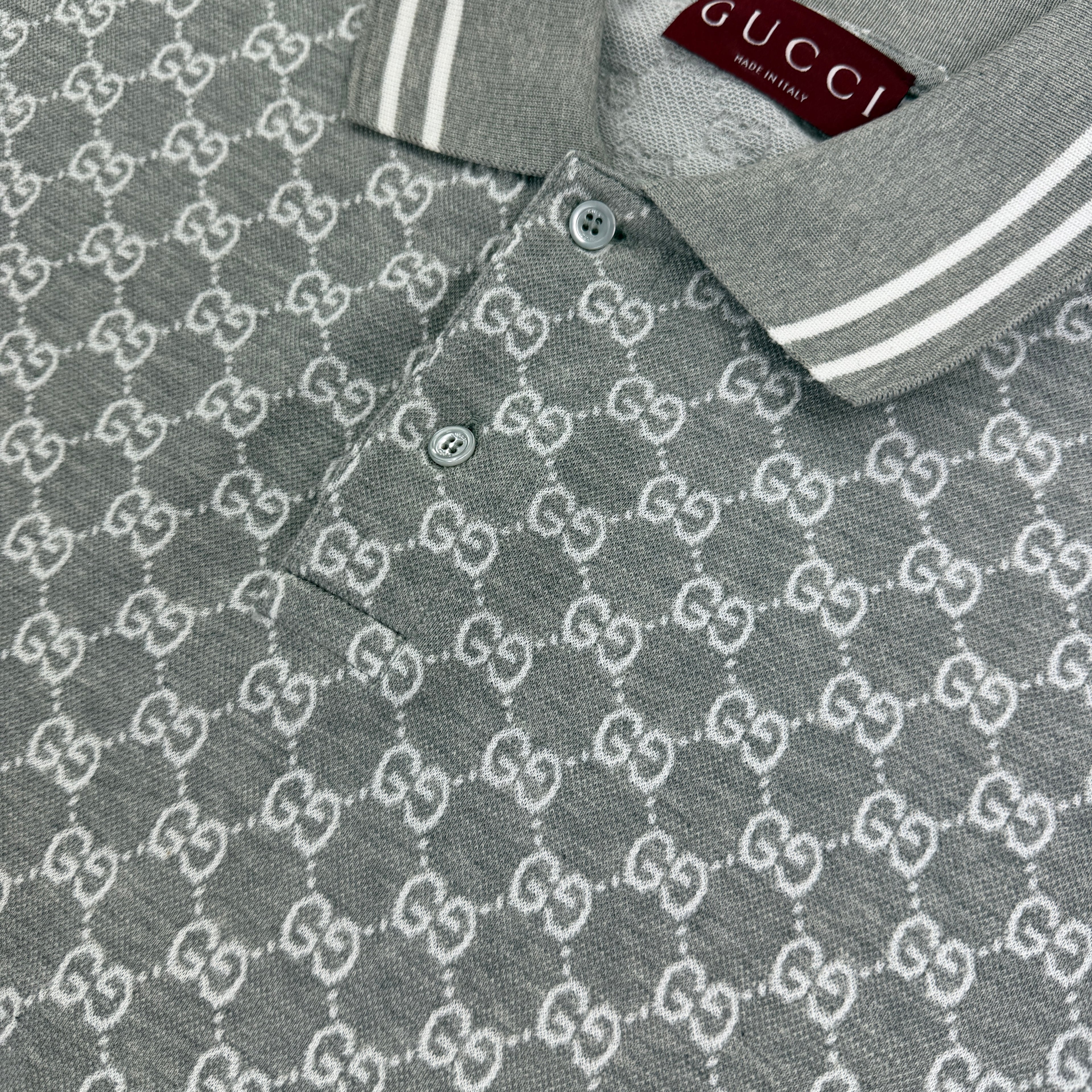Gucci Men’s Grey & White GG Interlocking Polo Shirt - Medium (Fit Large)