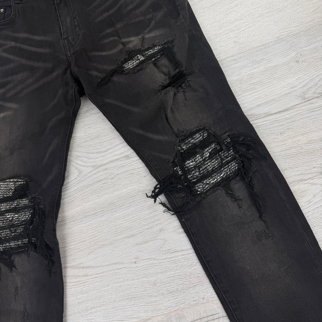 Amiri Men’s Boucle MX1 Aged Black Distressed Jeans - Uk 30/31