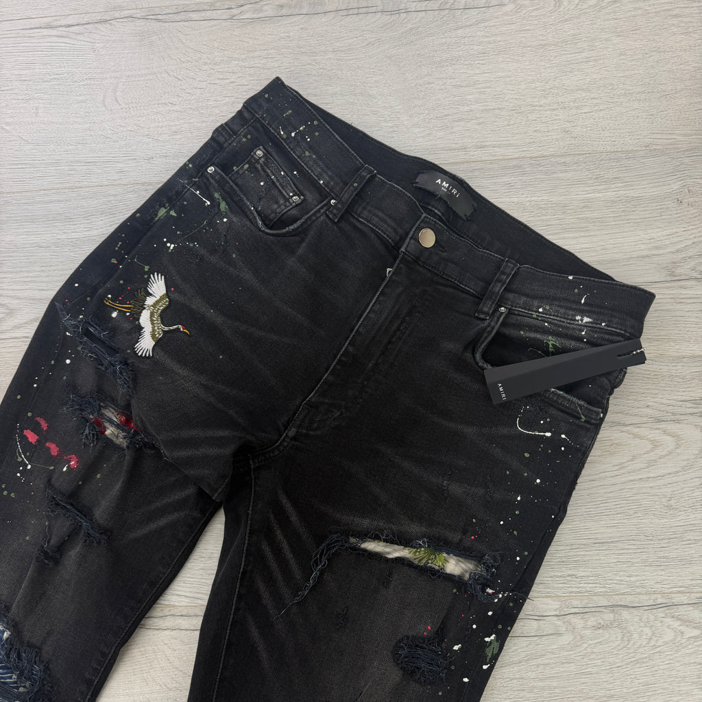 Amiri Men’s MX1 Aged Black Distressed Jeans - Uk 34