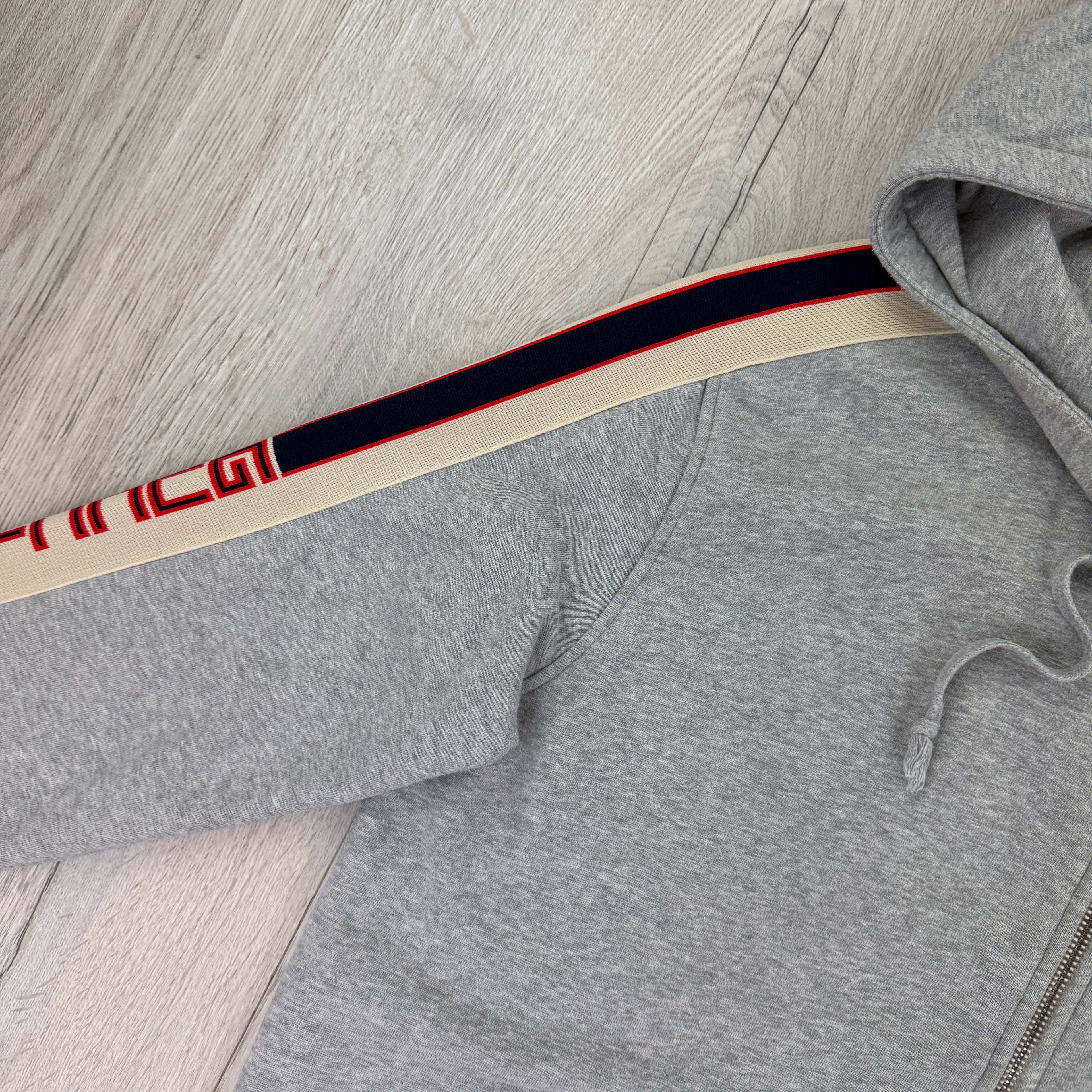 Gucci Men’s Grey Pullover Stripe Logo Sleeve Hoodie - Large