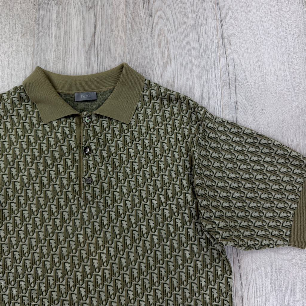 Dior Oblique Men’s Khaki / Olive Button-up Short Sleeve Polo shirt - Large