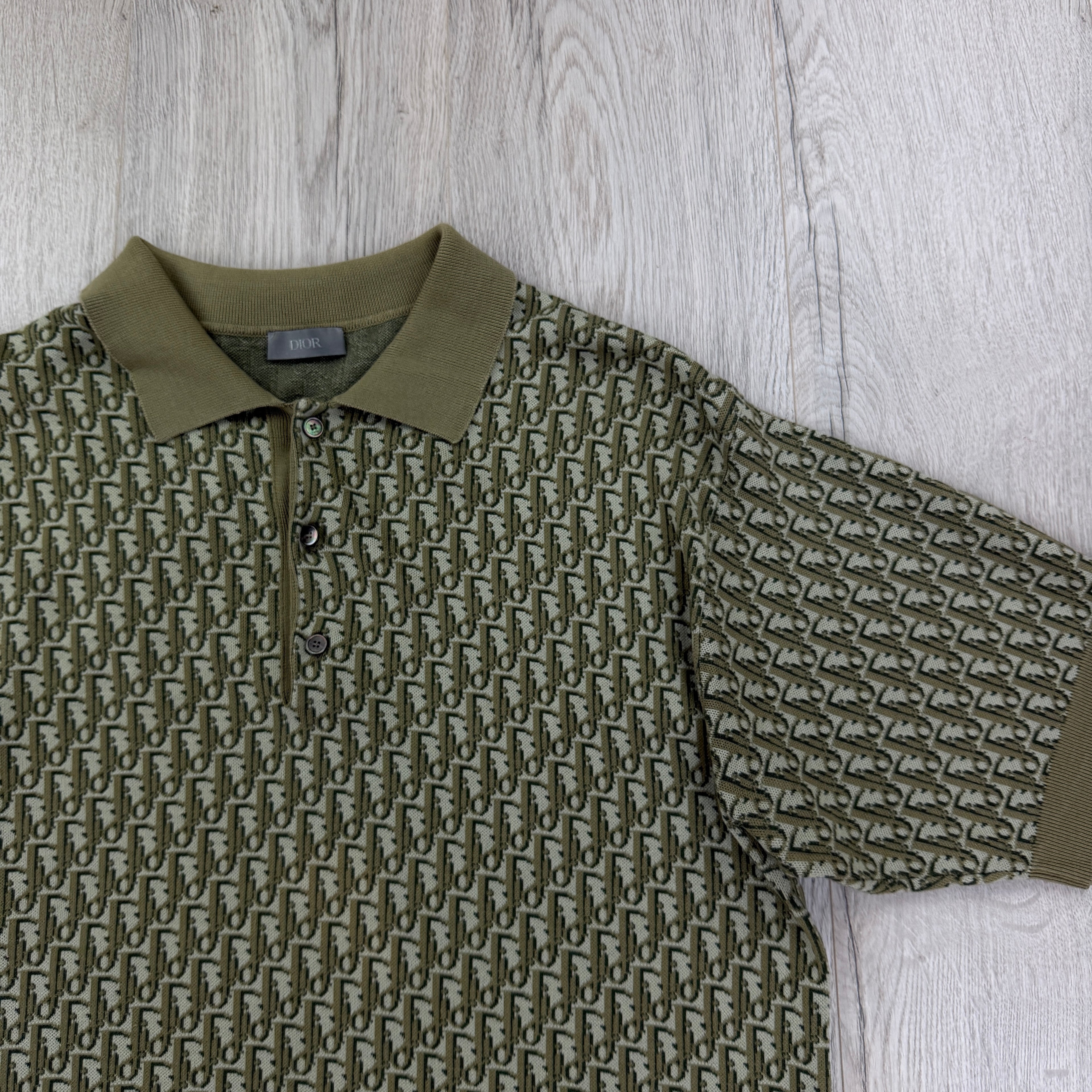 Dior Oblique Men’s Khaki / Olive Button-up Short Sleeve Polo shirt - Large