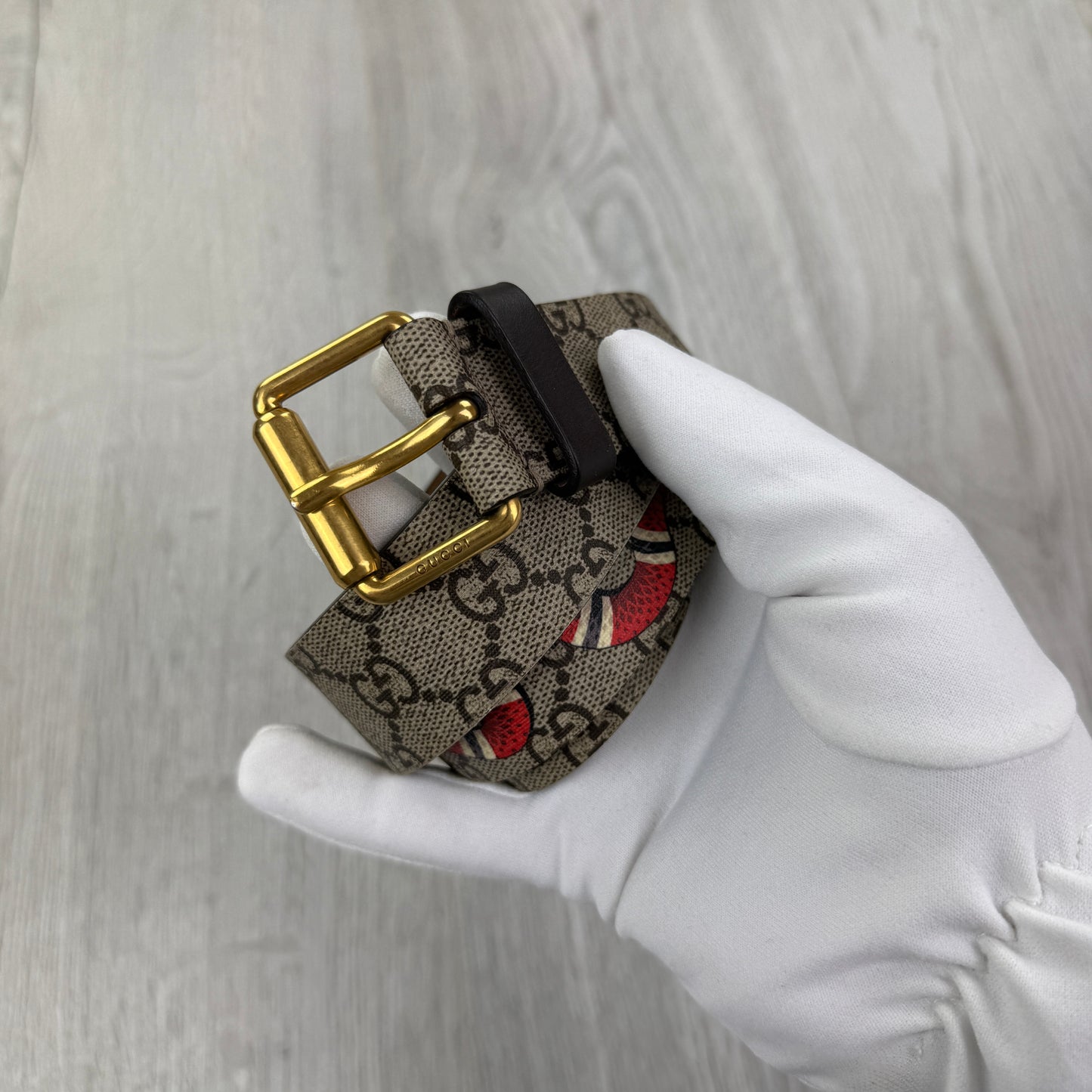 Gucci Men’s Black GG Supreme Kingsnake Belt - 90 (Uk 28-34)