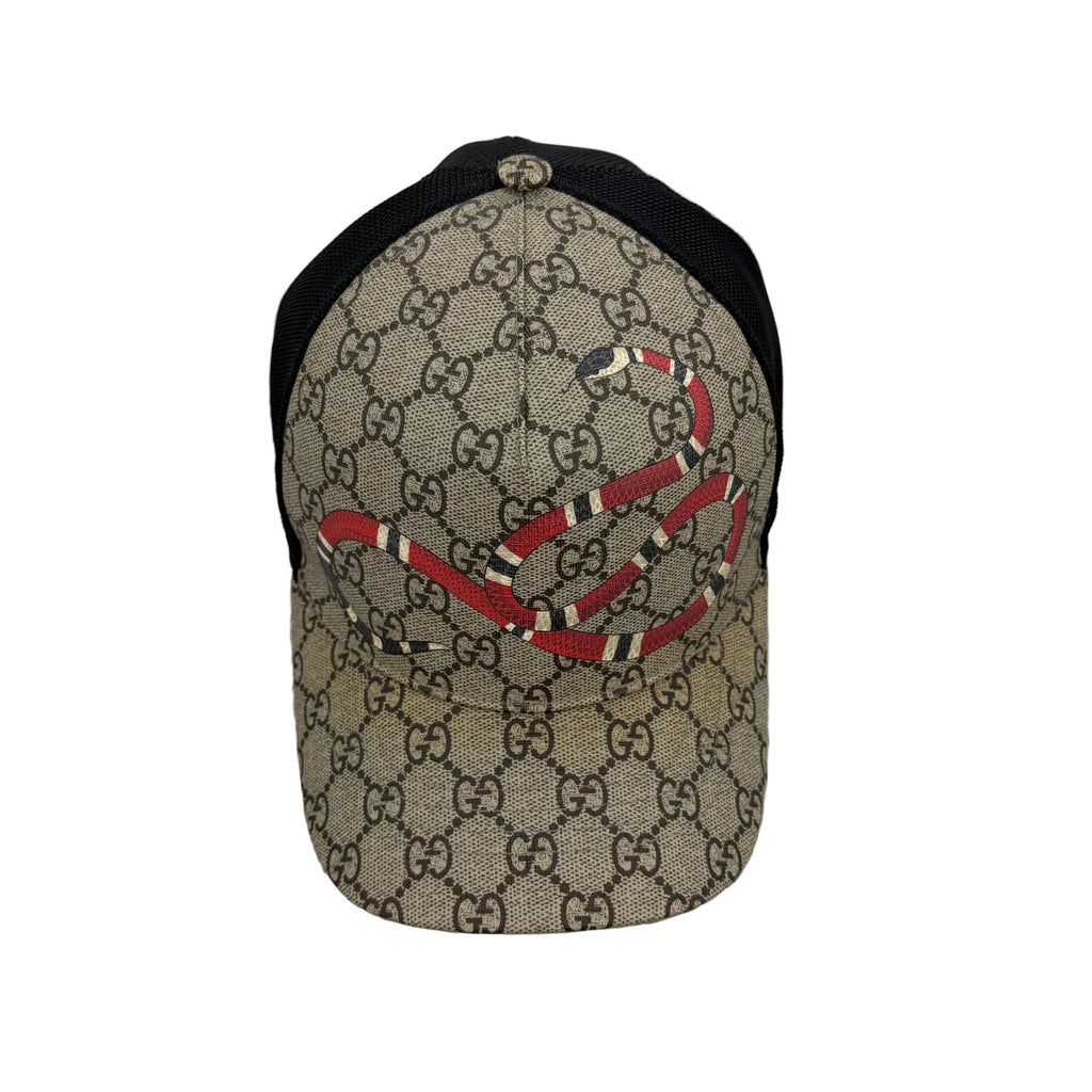 Gucci Men’s Beige GG Interlocking Snake Print Baseball Cap