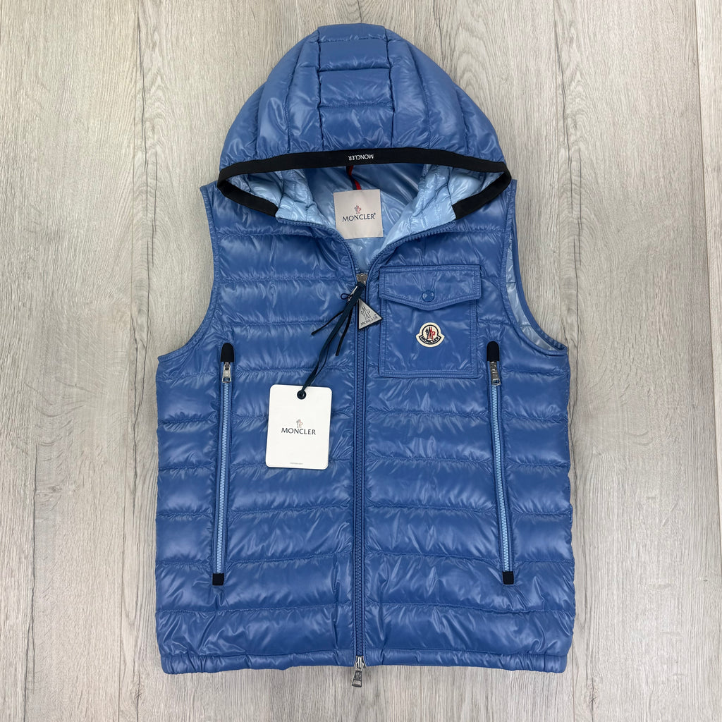 Moncler Morellet Men’s Ragot Baby Blue Hooded Gilet - Size 2