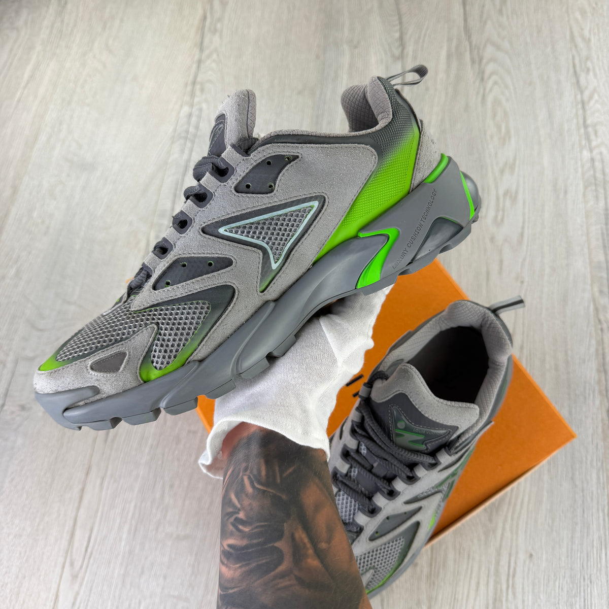 Louis Vuitton Men’s Grey/Green Tactical Trainers - Uk 8.5