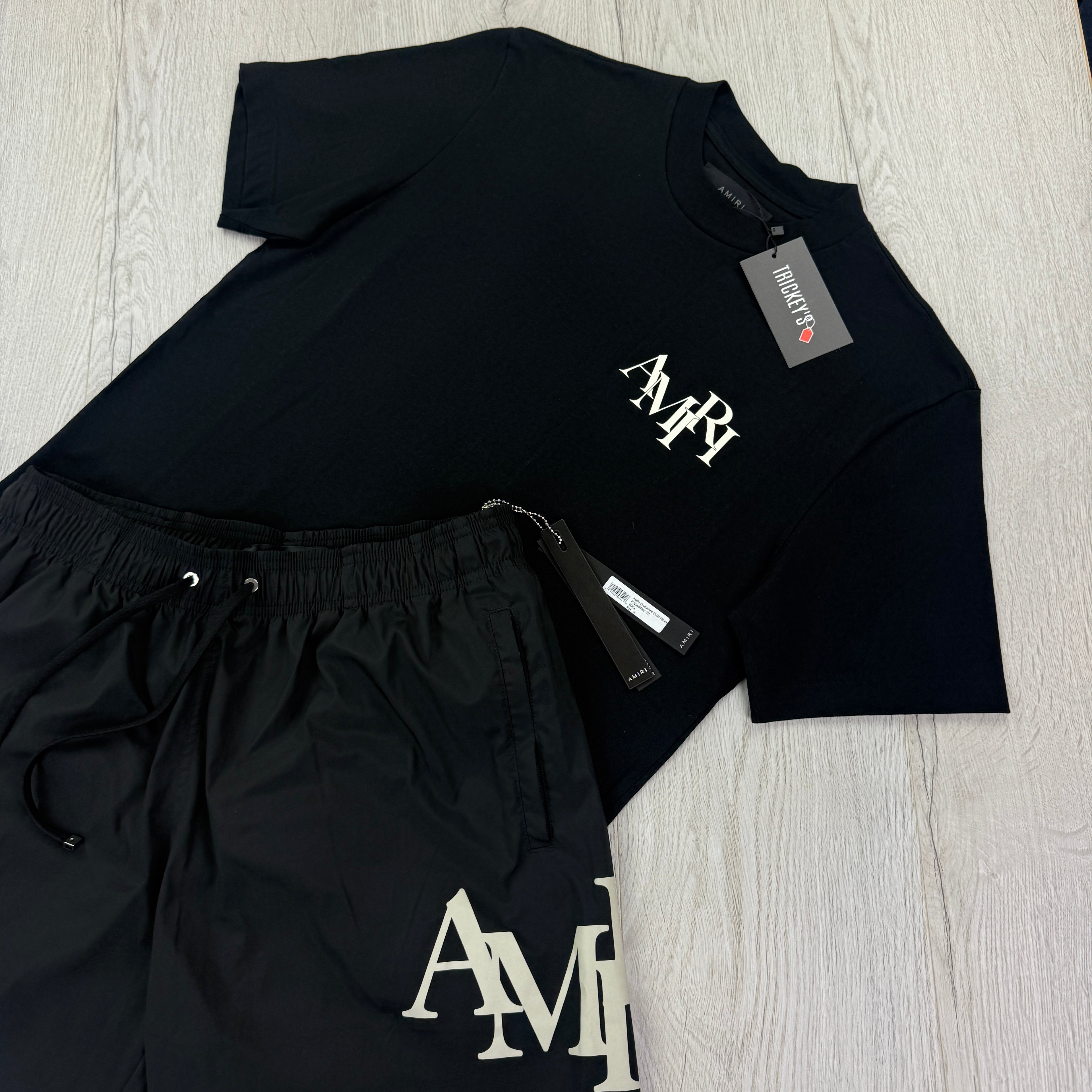 Amiri Men’s Black T-shirt & Swim Shorts Set