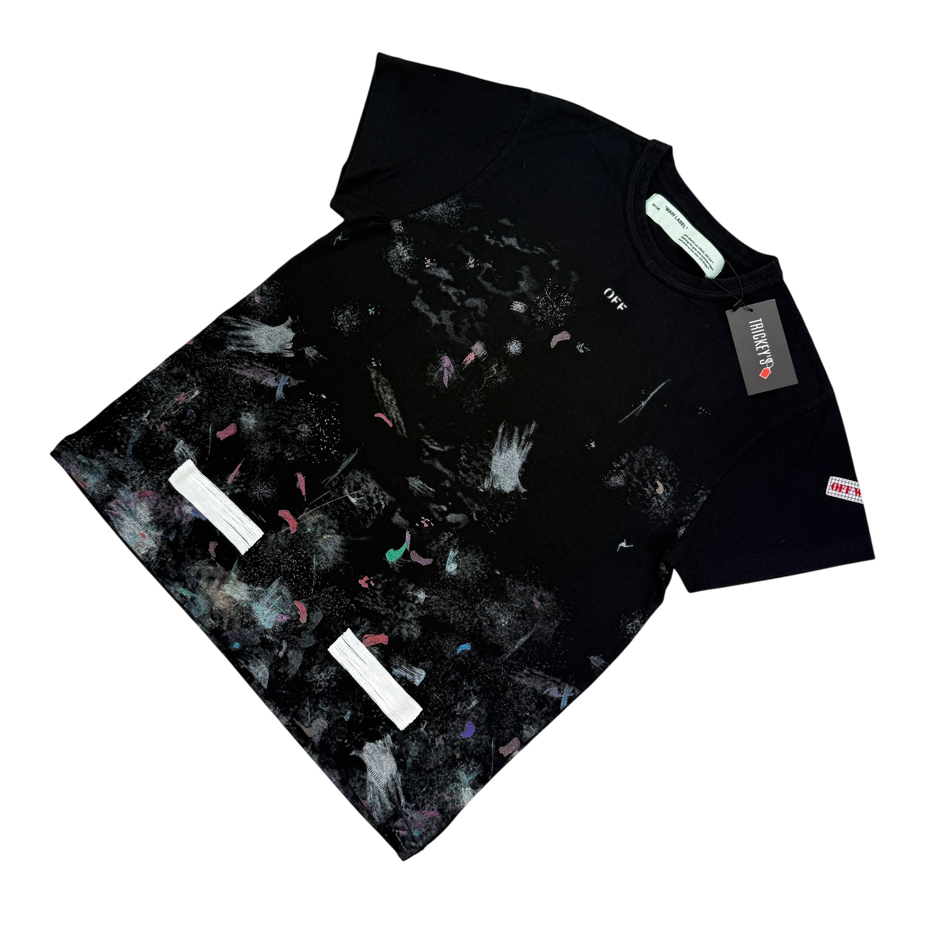 Off White Black Distressed Paint Splatter T-shirt