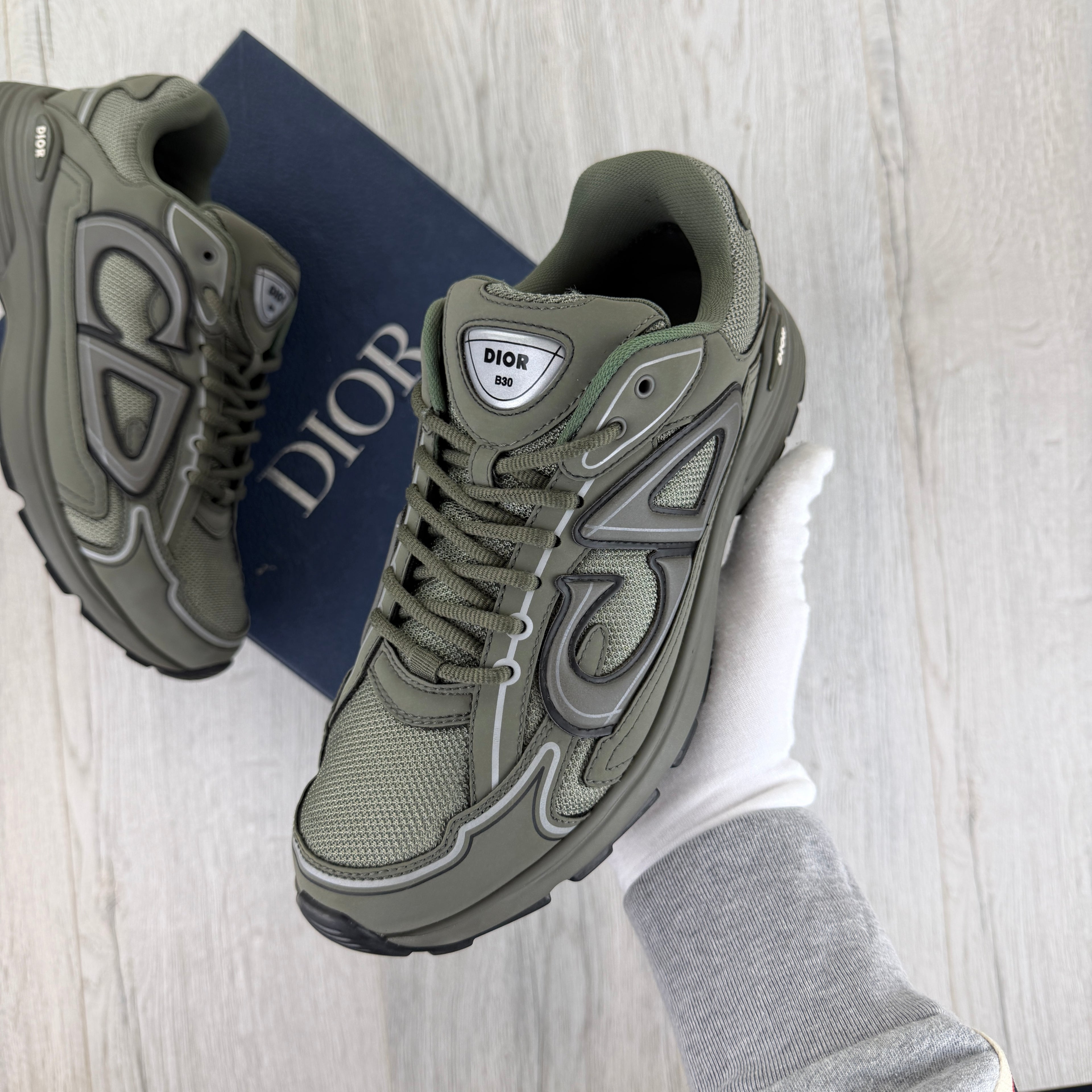 Dior B30 Men’s Khaki CD Mesh Trainers - 43 (Fit Uk 9)