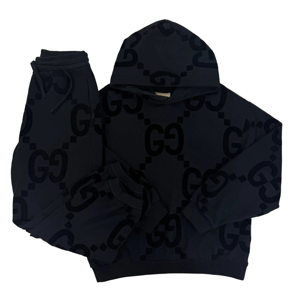 Gucci Men’s Black GG Jacquard Full Hooded Tracksuit - Large