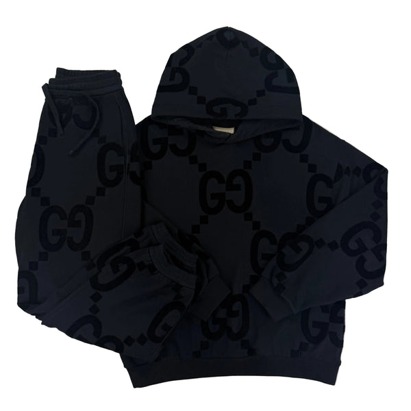 Gucci Men’s Black GG Jacquard Full Hooded Tracksuit - Large