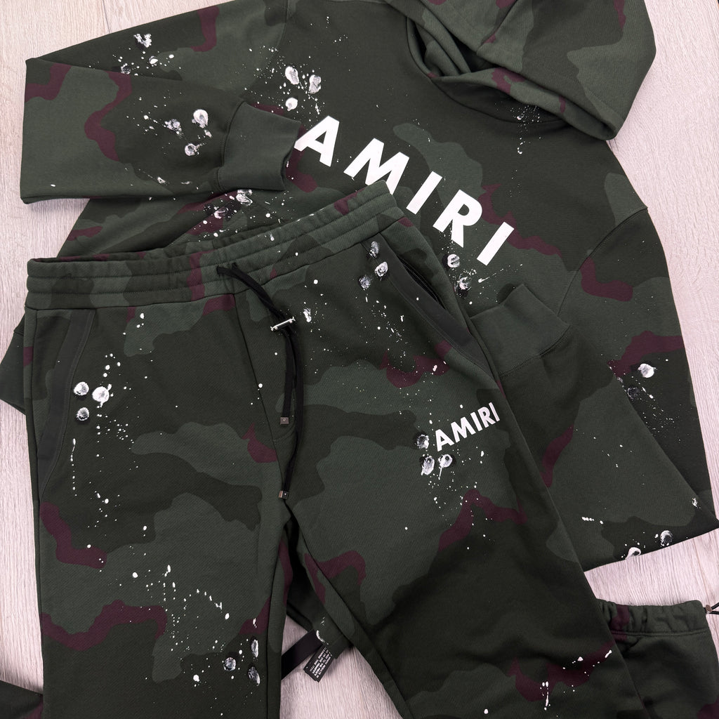 Amiri Men’s Distressed Paint Amry Camo Full Tracksuit - Large