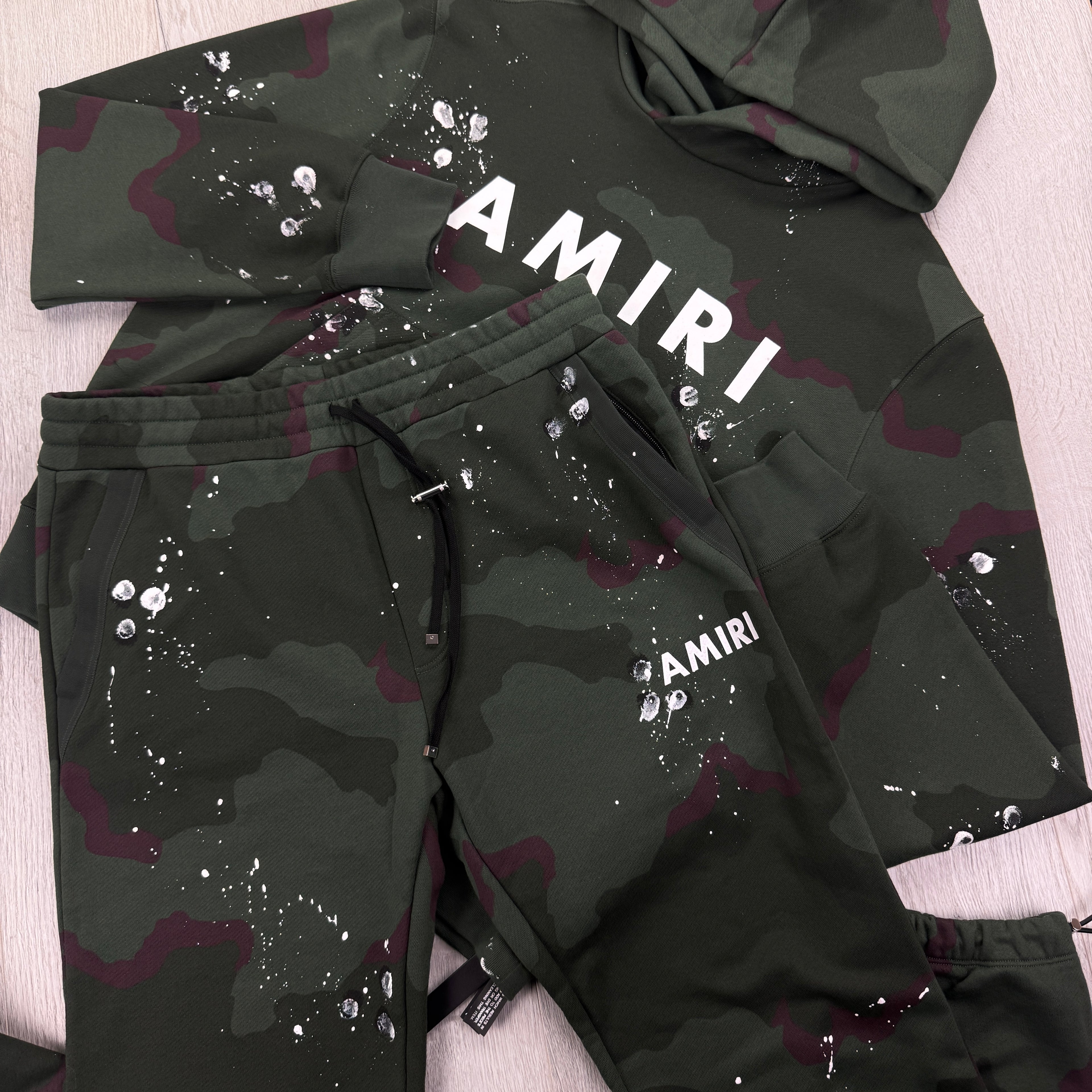 Amiri Men’s Distressed Paint Amry Camo Full Tracksuit - Large
