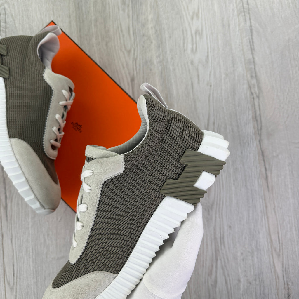 Hermes Men’s Suede Cream/Brown Bouncing Sneakers - Uk 9.5
