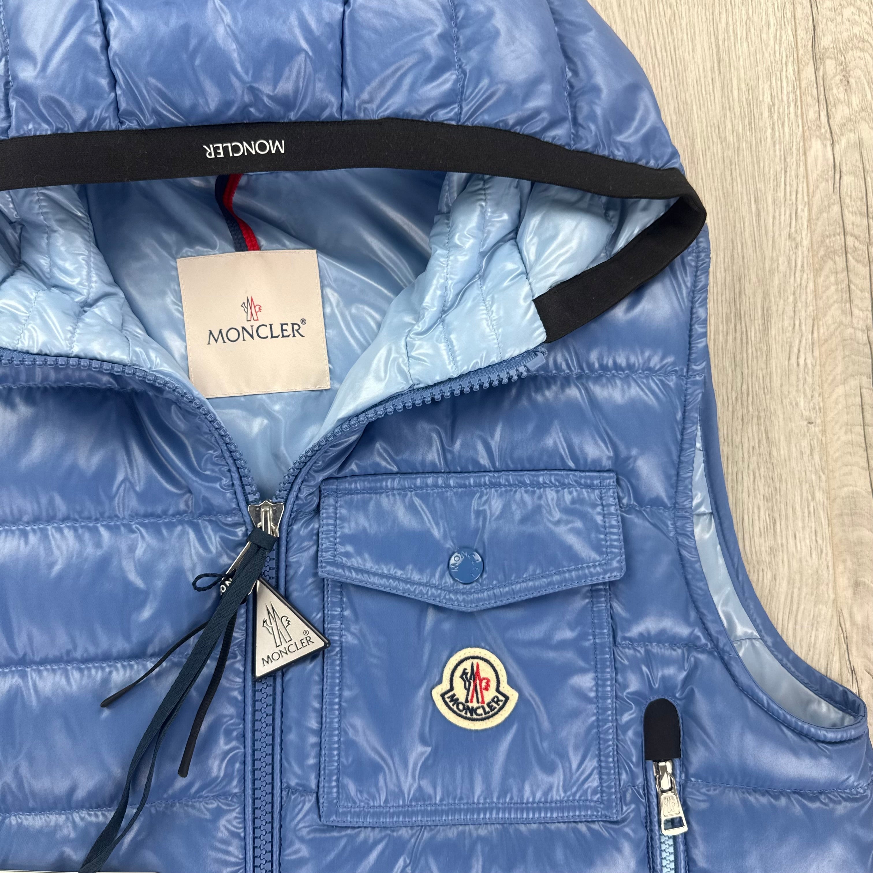 Moncler Morellet Men’s Ragot Baby Blue Hooded Gilet - Size 2