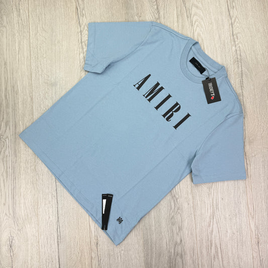 Amiri Men’s Baby Blue T-shirt Black Logo