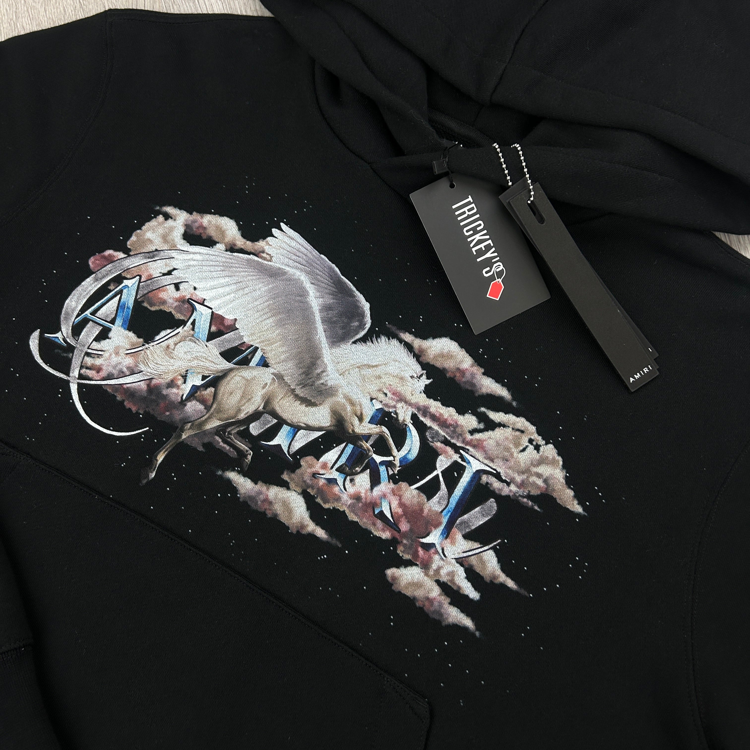 Amiri Men’s Pegasus Script Logo Black Pullover Hoodie