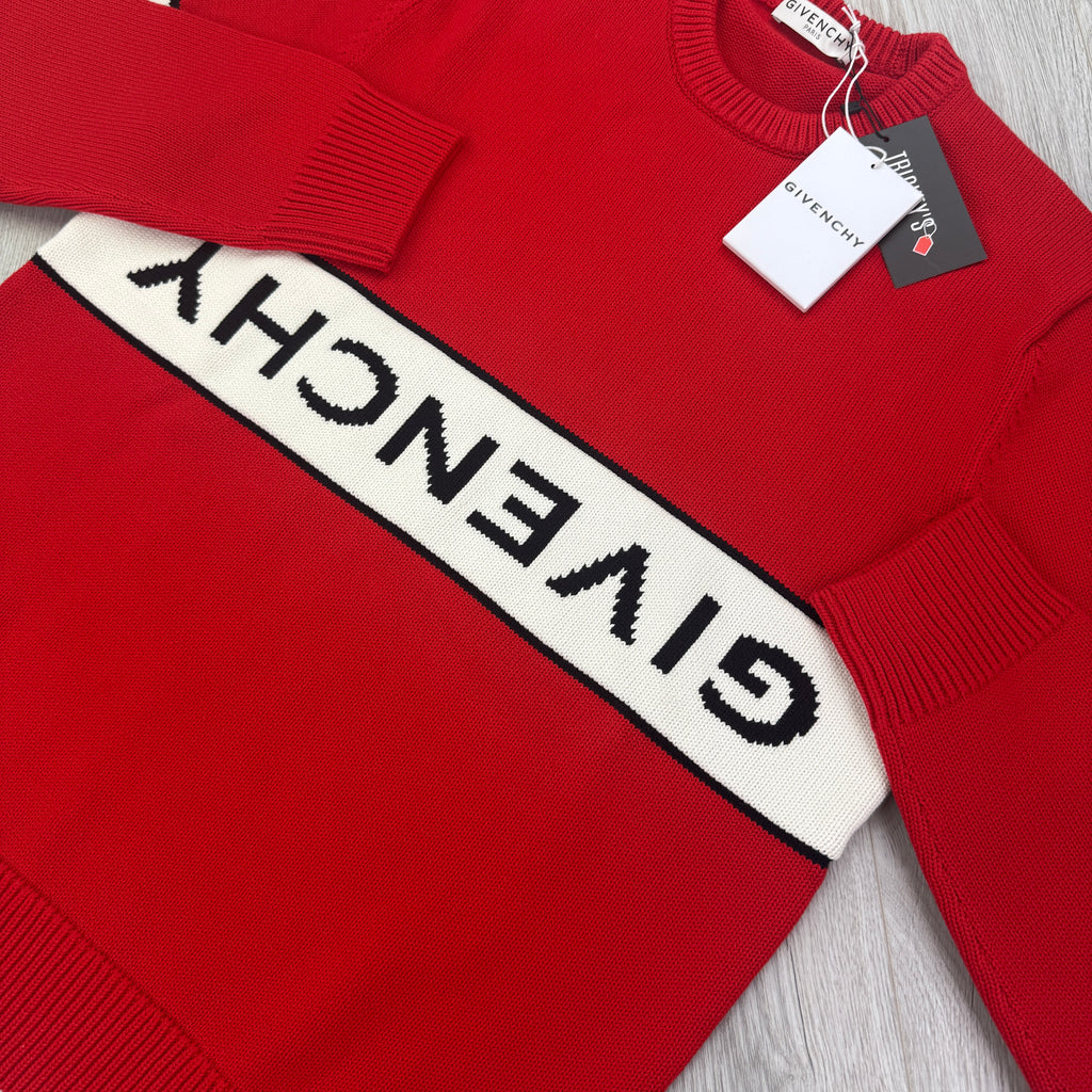 Givenchy Men’s Red Knitted Crewneck With Upside Down Logo