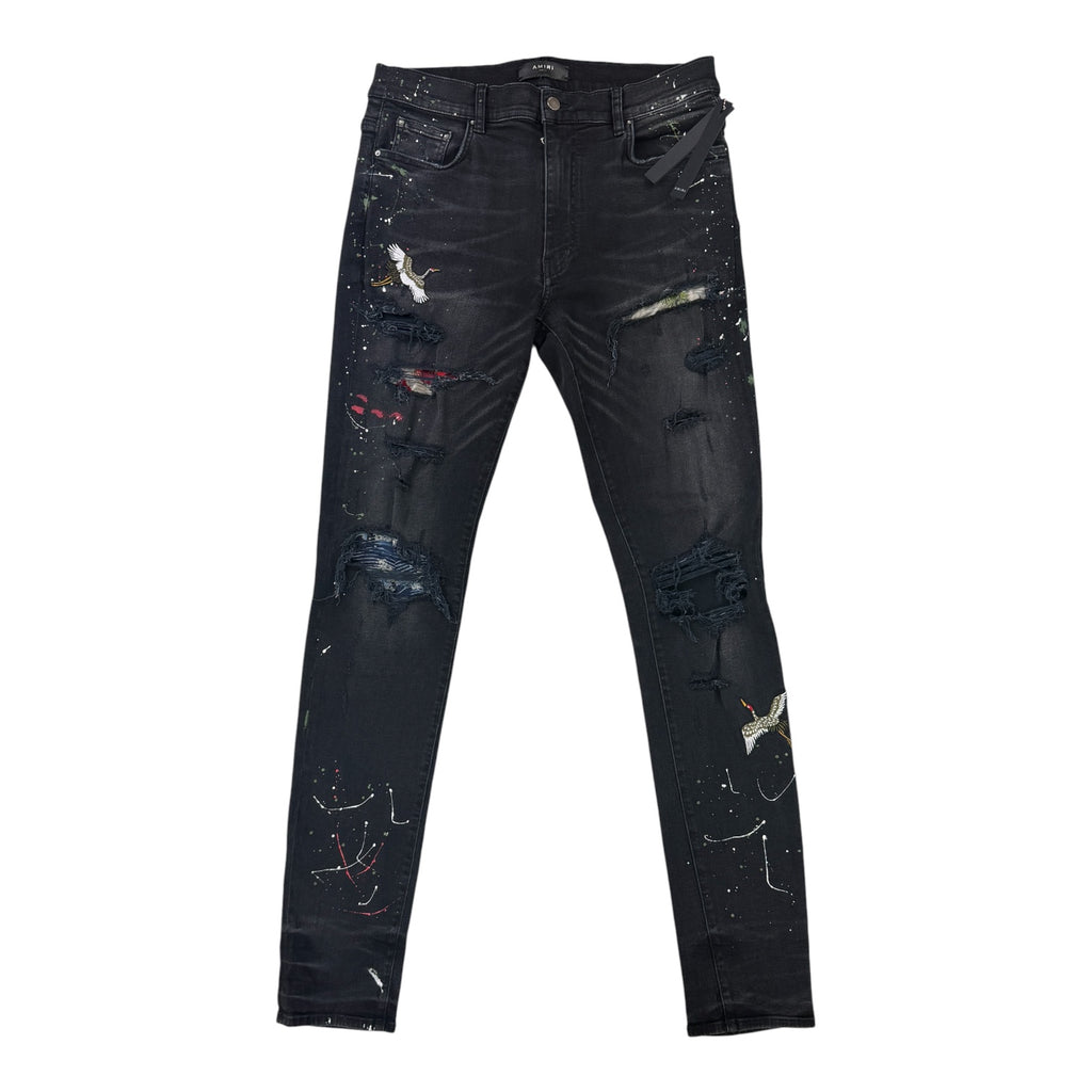 Amiri Men’s MX1 Aged Black Distressed Jeans - Uk 34