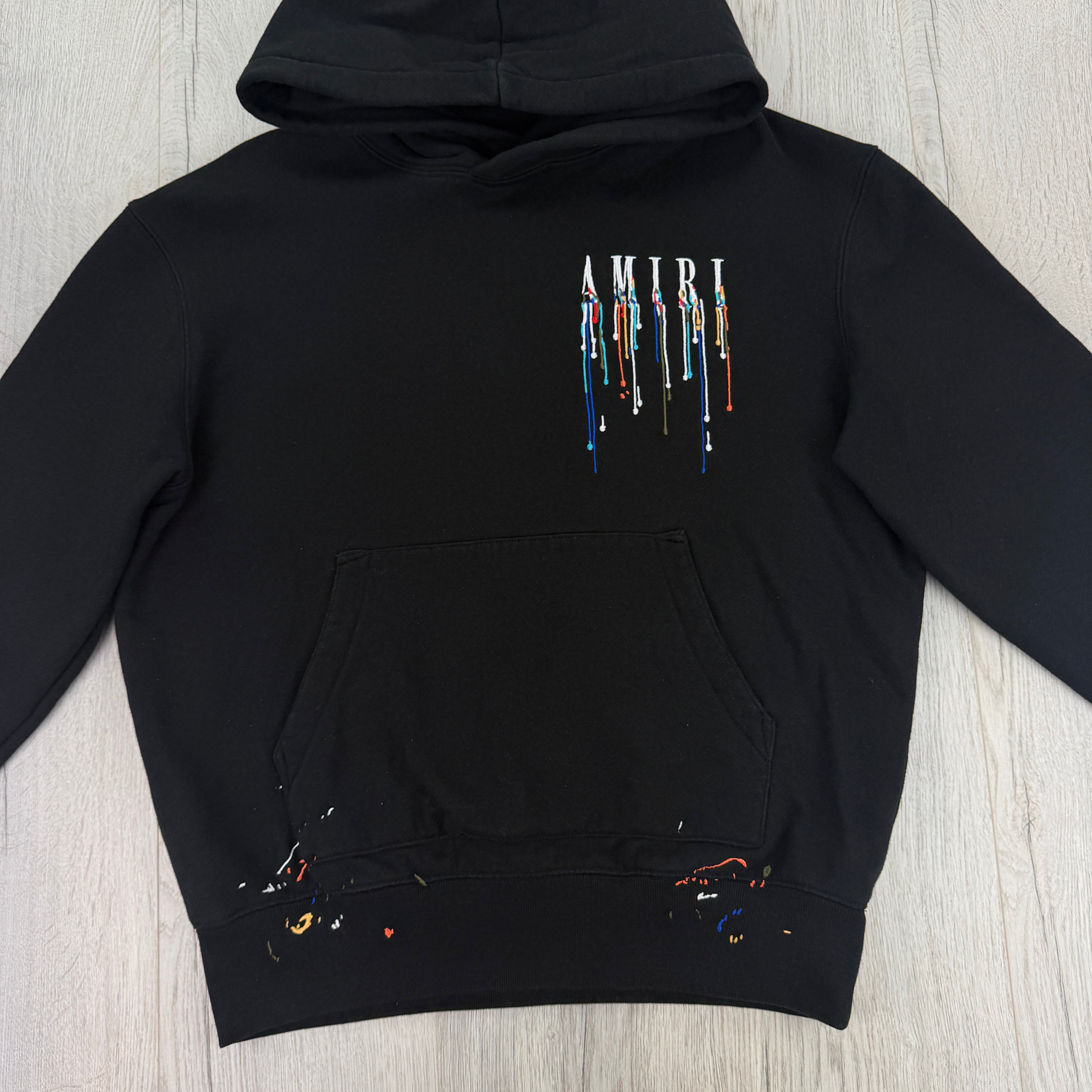 Amiri Men’s Black Paint Drip Logo Hoodie - Small
