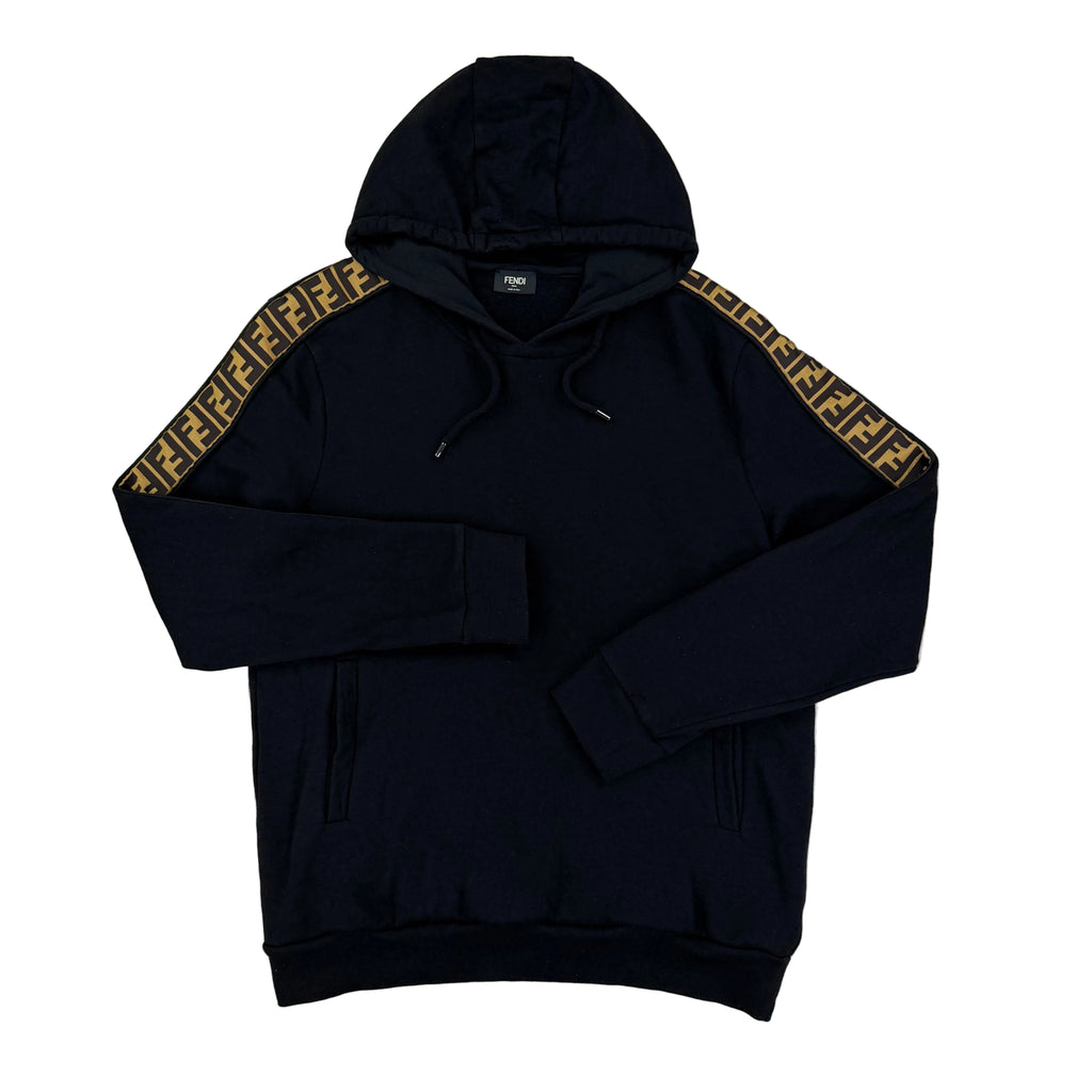 Fendi Men’s Black Pullover Hoodie FF Logo Down Sleeve - Large