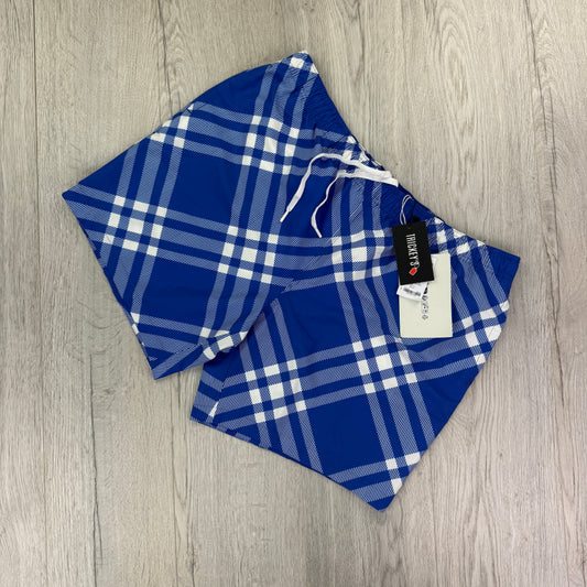 Burberry Men’s Blue & White Check Swim Shorts - XXL