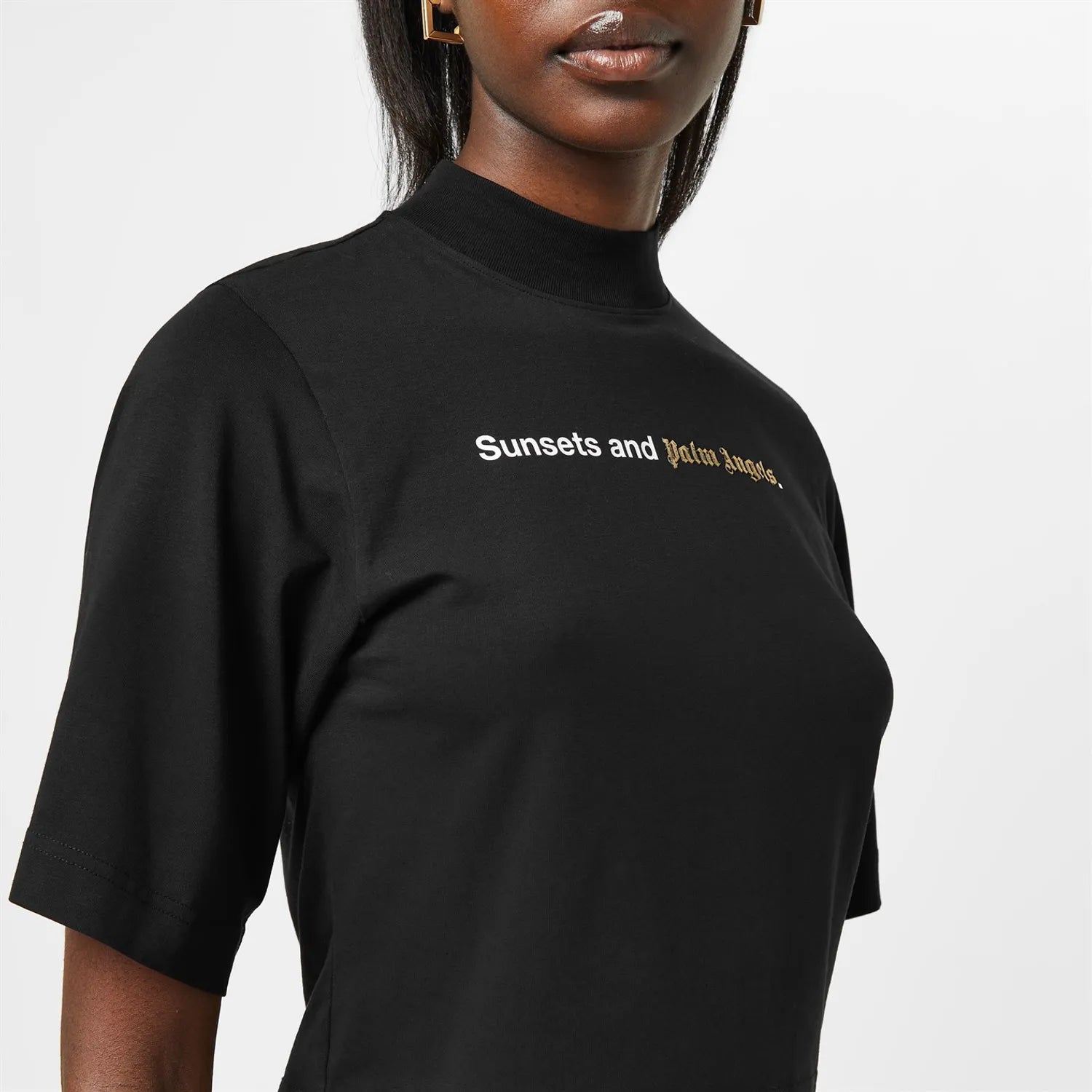 Palm Angels Women’s Black Cropped ‘Sunset & Palm Angels’ Top