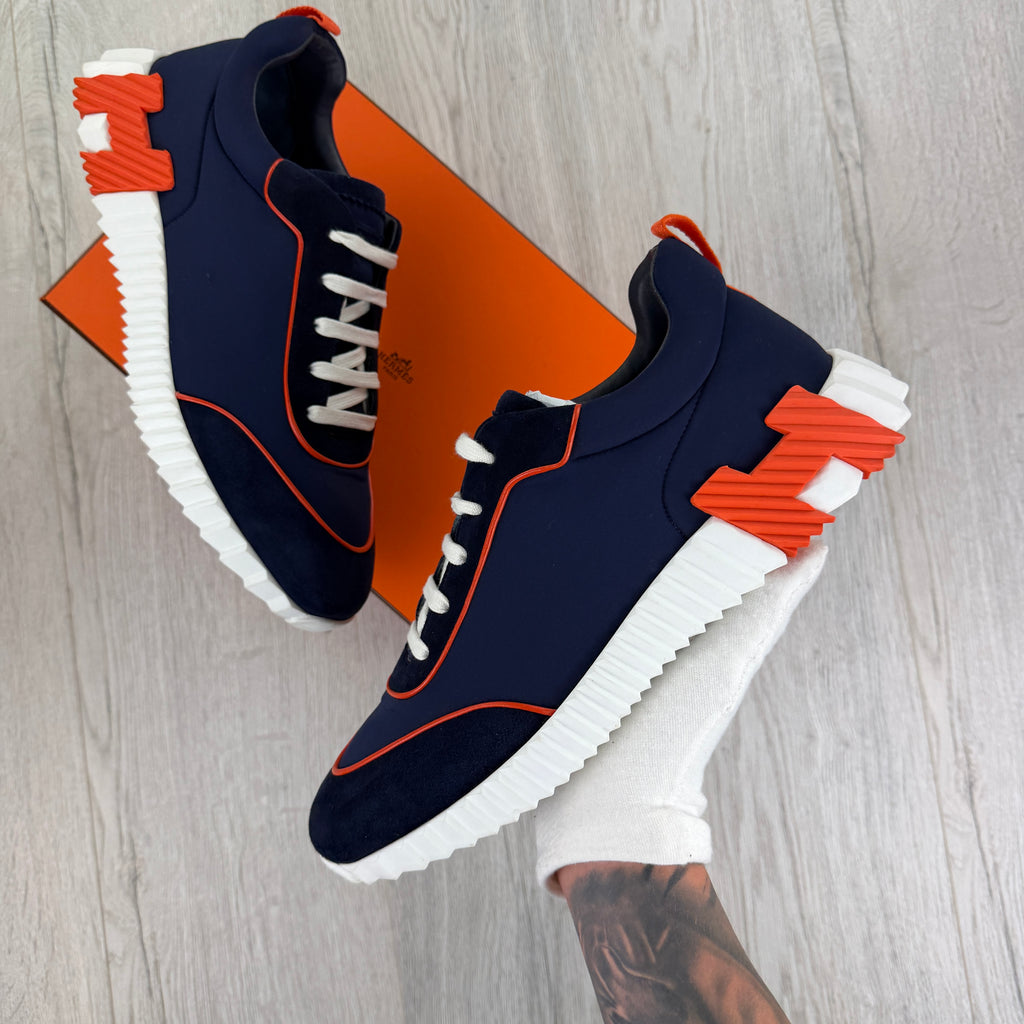 Hermes Men’s Navy Orange Bouncing Sneakers - 45 (Fit Uk 11)