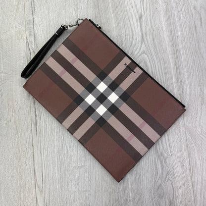 Burberry Men’s Brown Zip-up Clutch Bag / Pouch