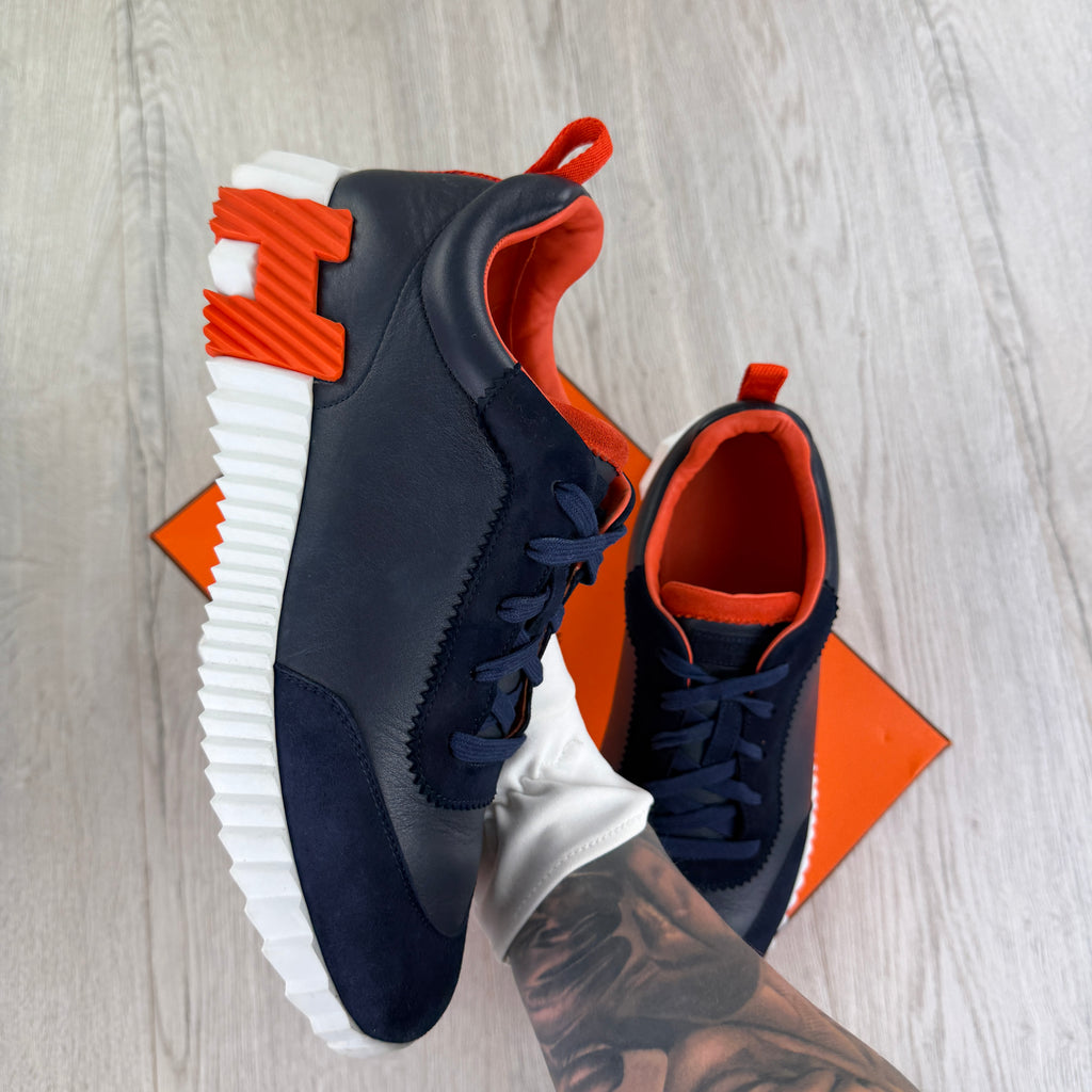 Hermes Men’s Navy & Orange Bouncing Sneakers - 42.5 (Fit Uk 8.5)