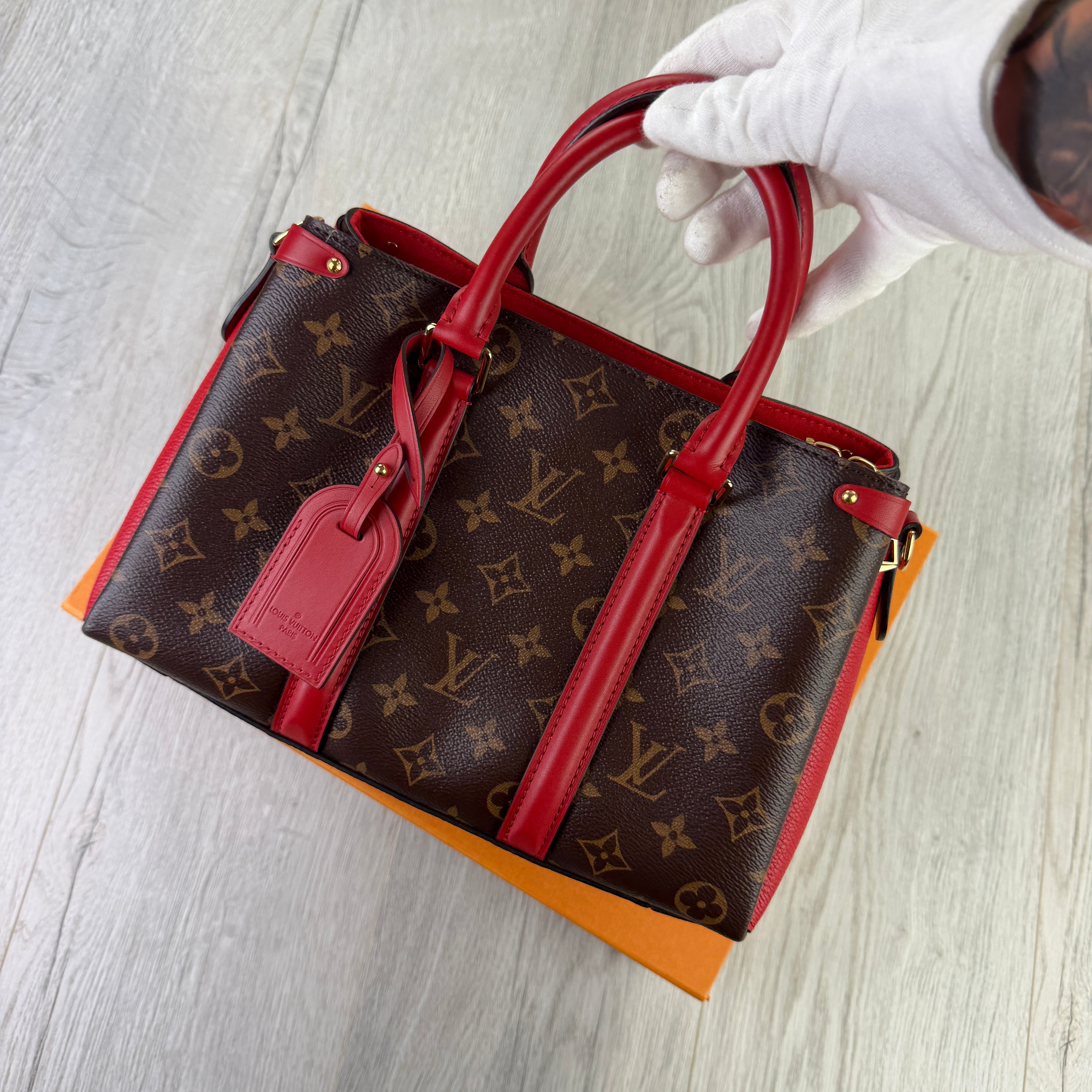 Louis Vuitton Women’s Soufflot Tote BB Brown/Red Canvas/Leather