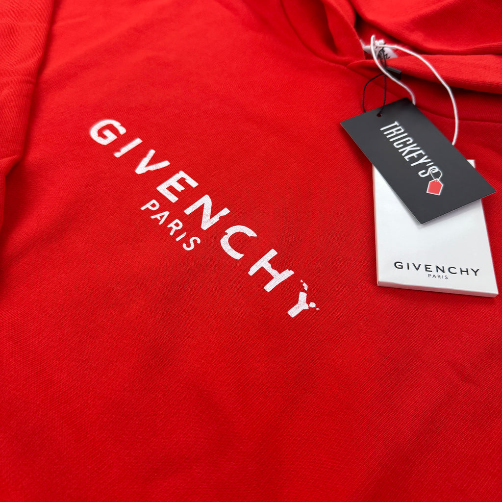 Givenchy Men’s Red Cracked Logo Pullover Hoodie