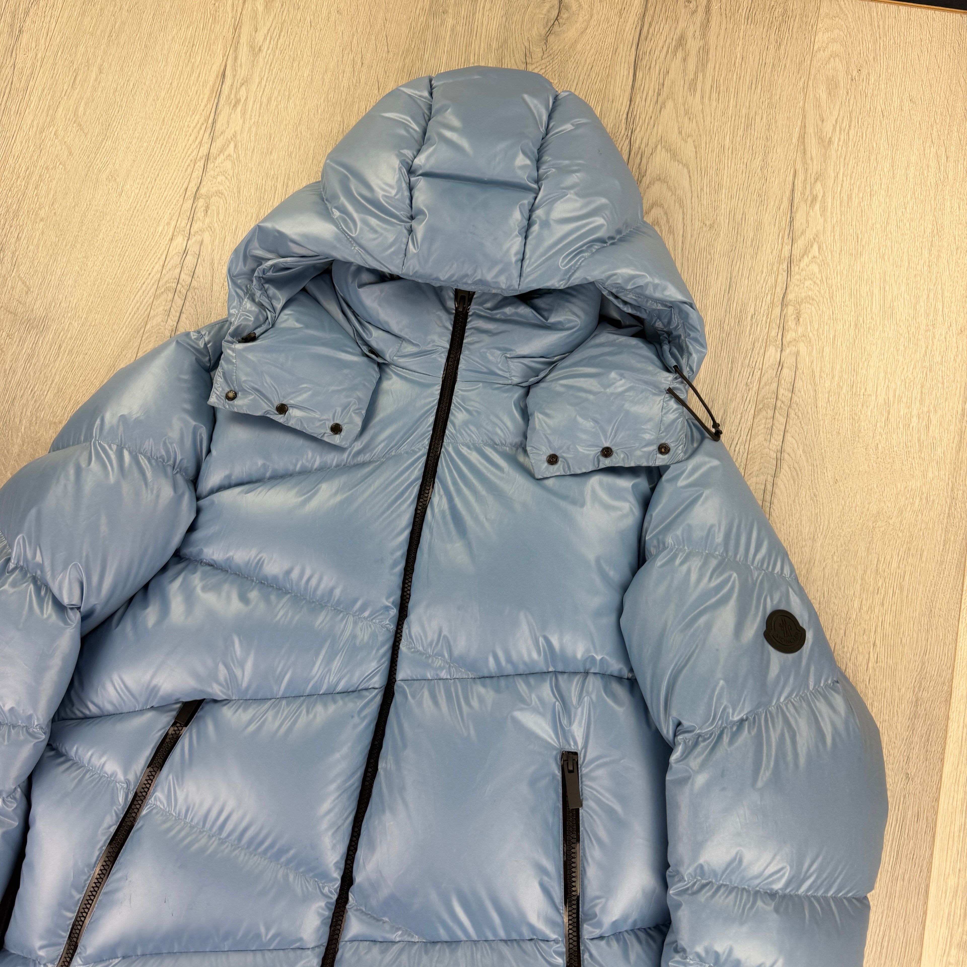 Moncler Men’s Yonne Baby Blue Black Badge Zip-up Down Jacket