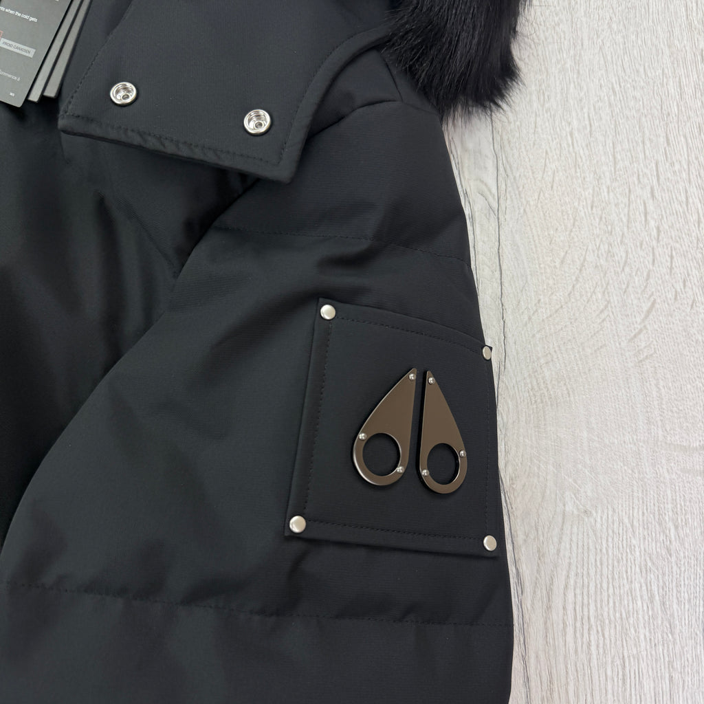 Moose Knuckles Men’s Black 3Q Shearling-Trim Jacket