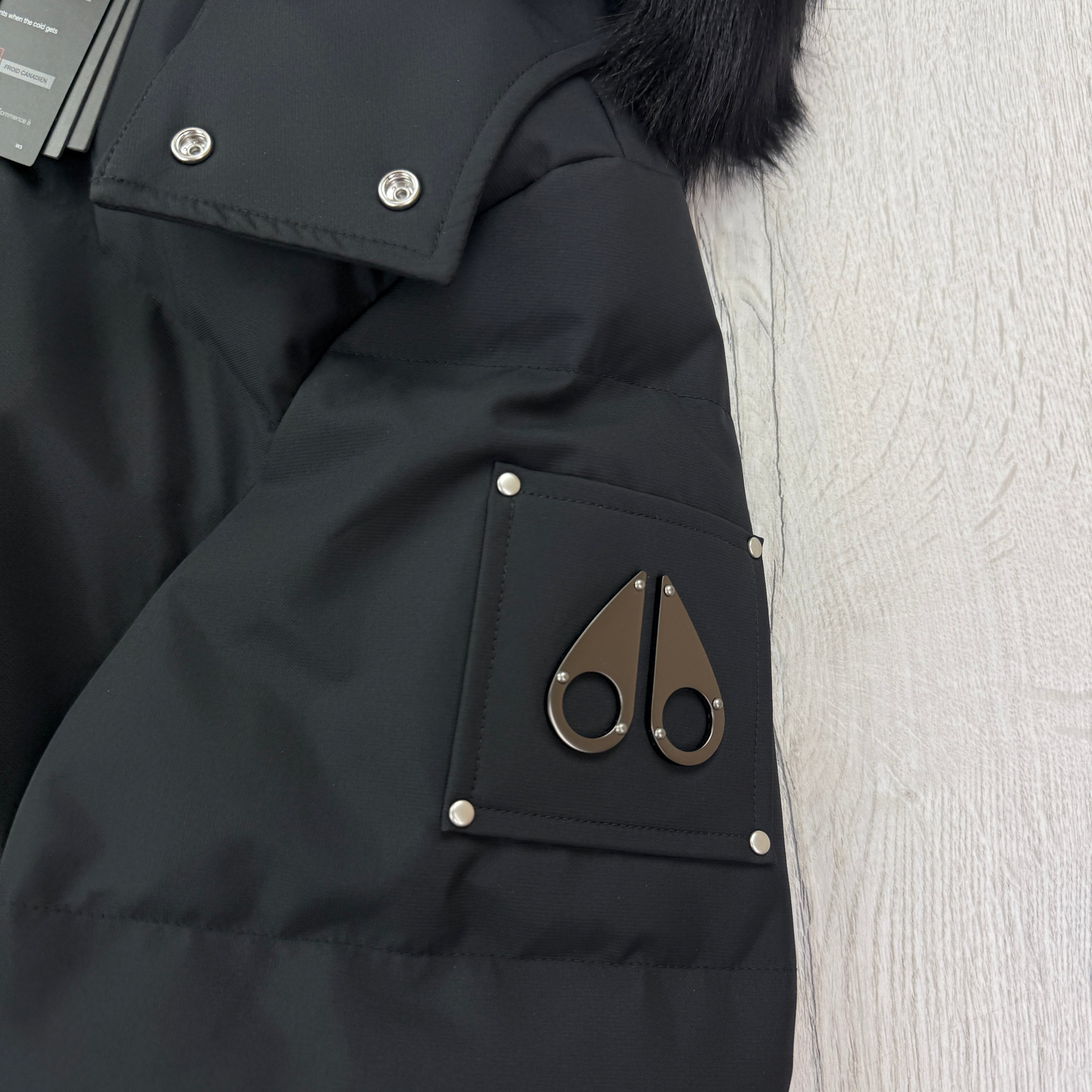 Moose Knuckles Men’s Black 3Q Shearling-Trim Jacket