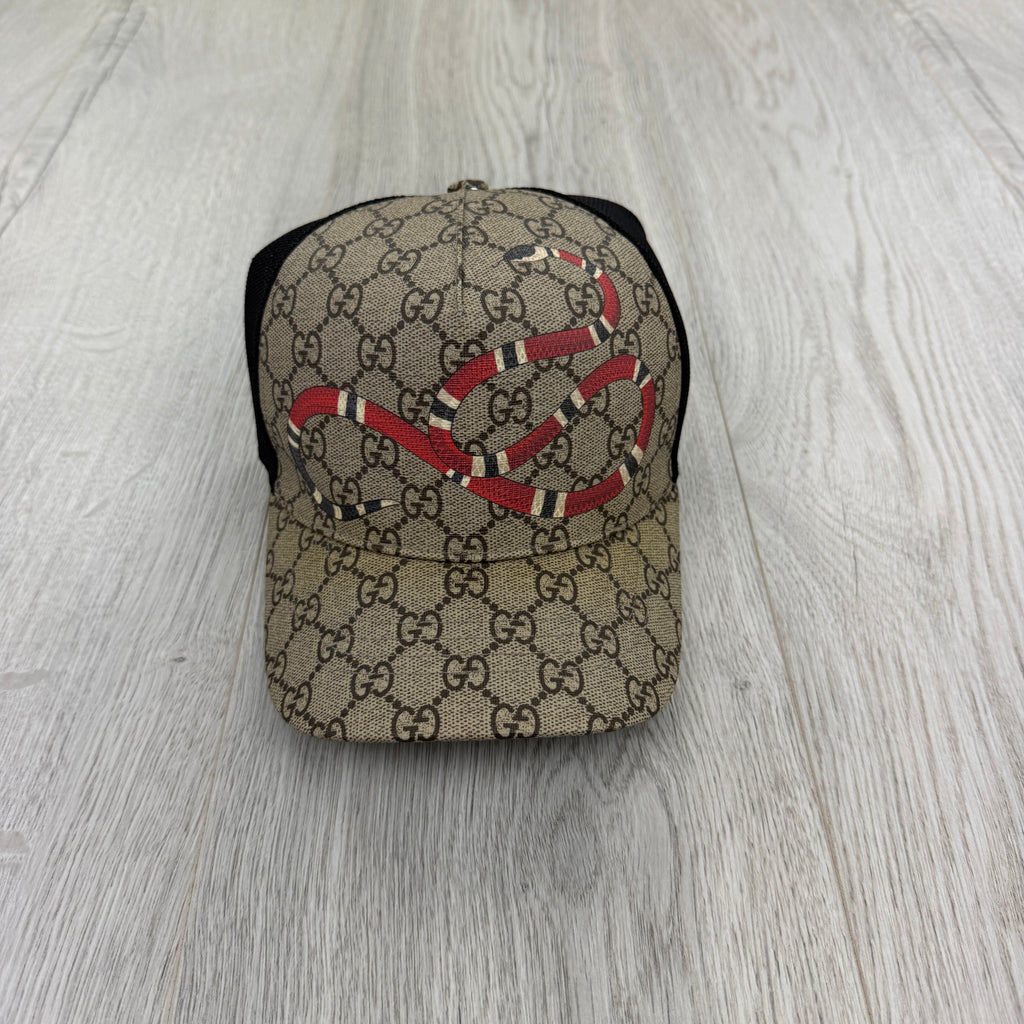 Gucci Men’s Beige GG Interlocking Snake Print Baseball Cap