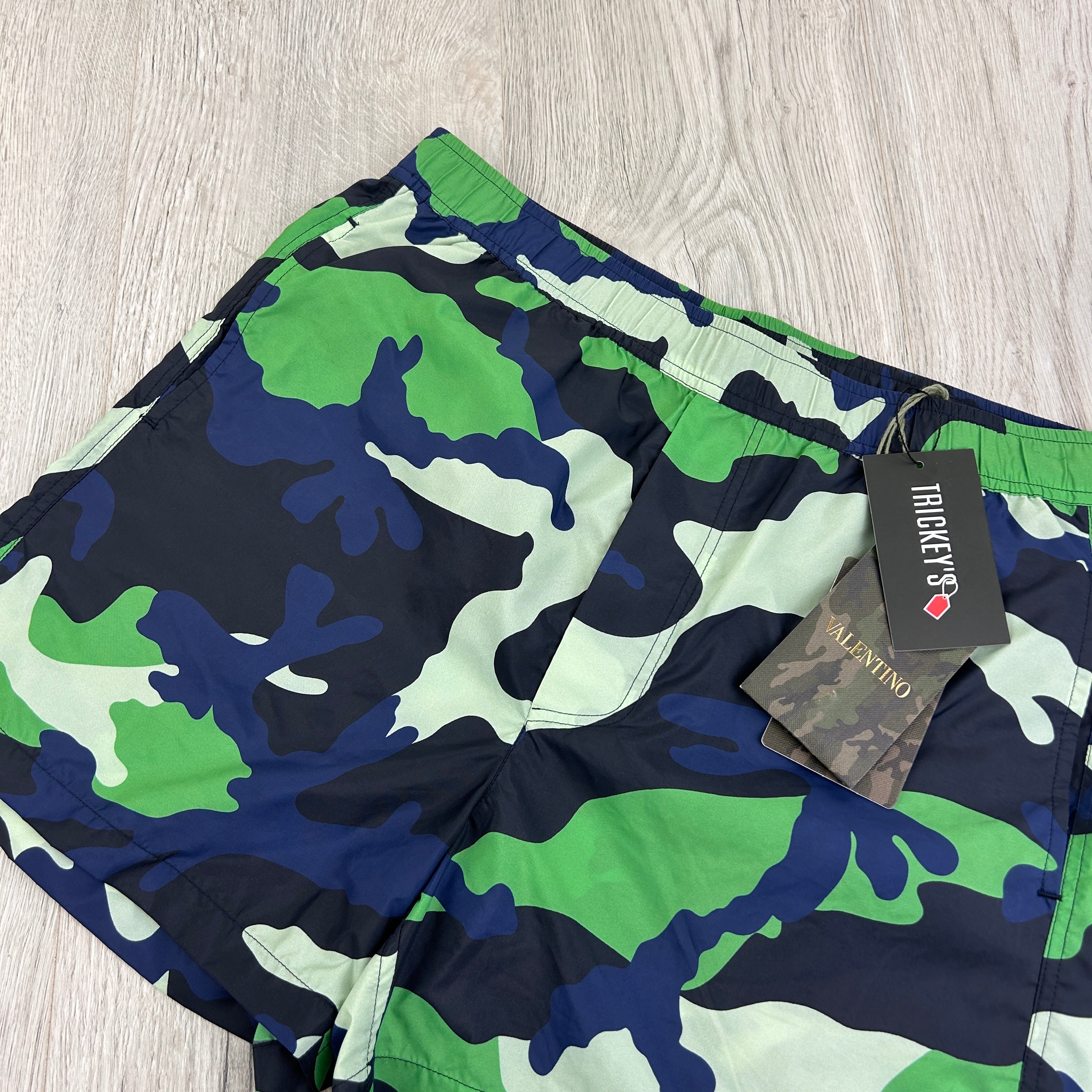 Valentino Men’s Green Navy Camo Swim Shorts - 44