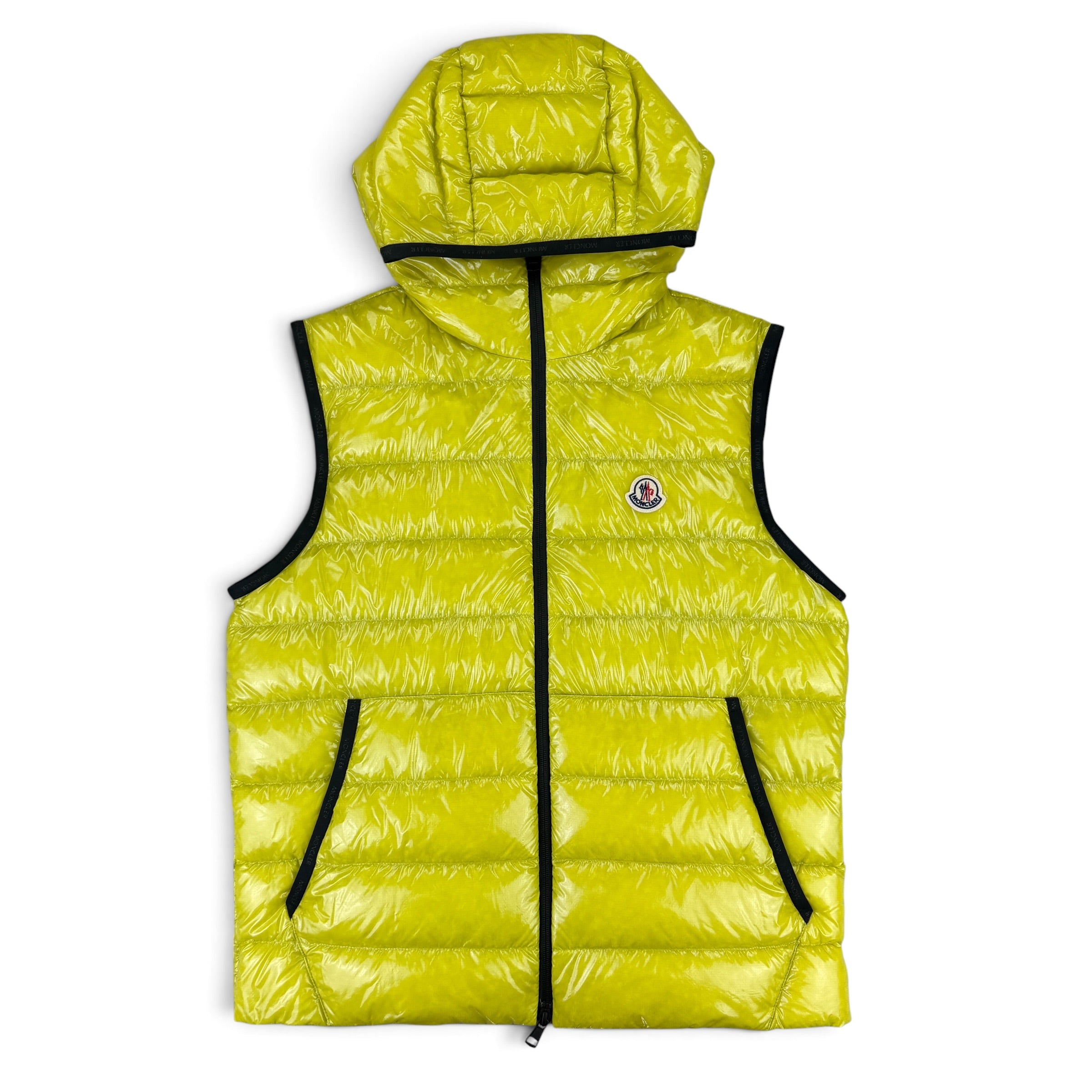Moncler Morellet Men’s Lime Green Lappe Hooded Gilet - Size 3